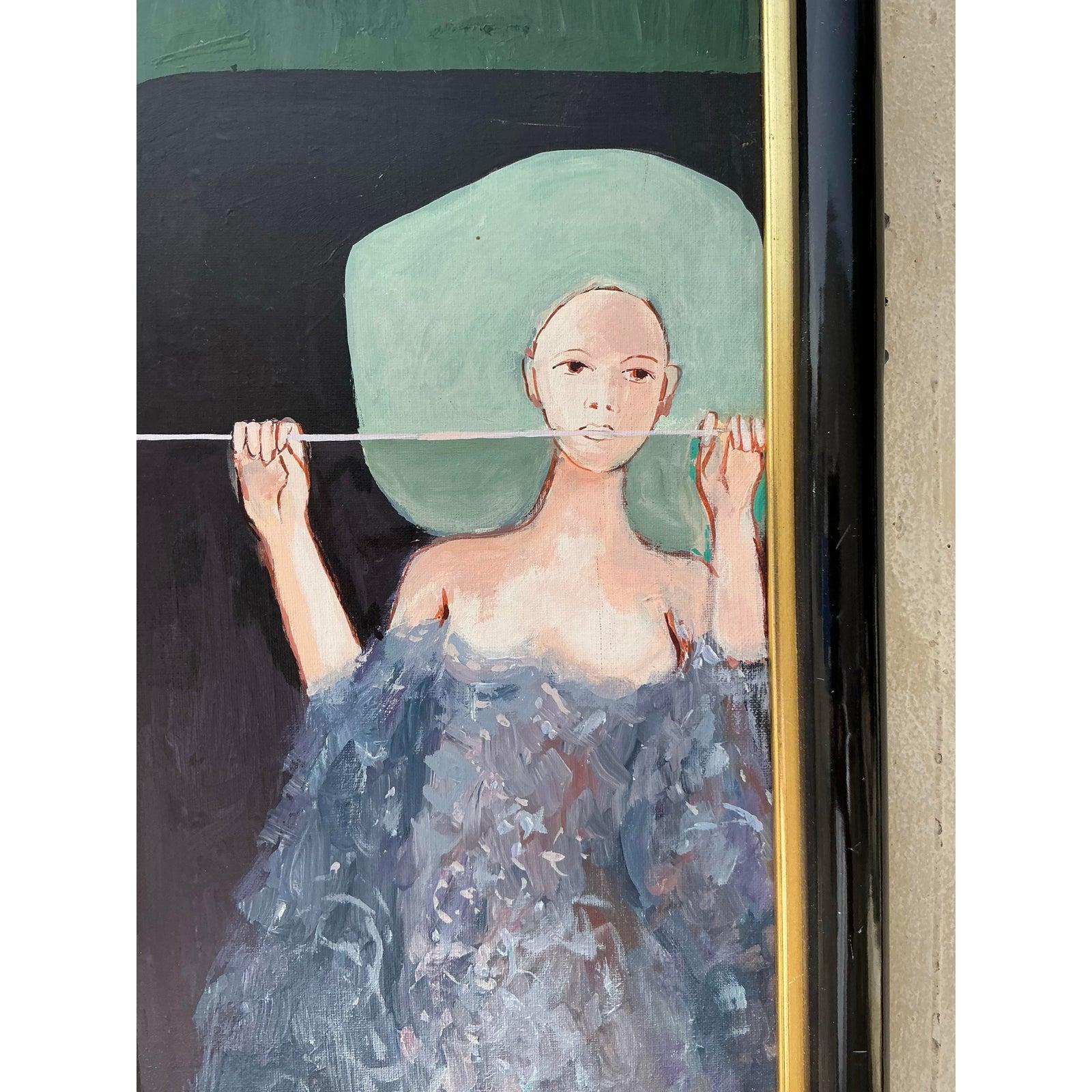 Vintage Boho Original figurative Ölgemälde auf Leinwand im Zustand „Gut“ im Angebot in west palm beach, FL