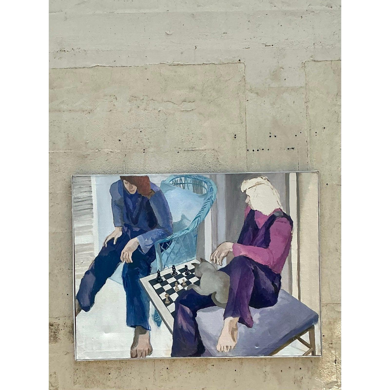 Vintage Boho Original figurative Ölgemälde auf Leinwand im Angebot 1