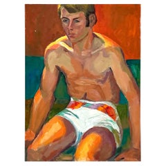 Vintage Boho Original figurative Ölgemälde auf Leinwand