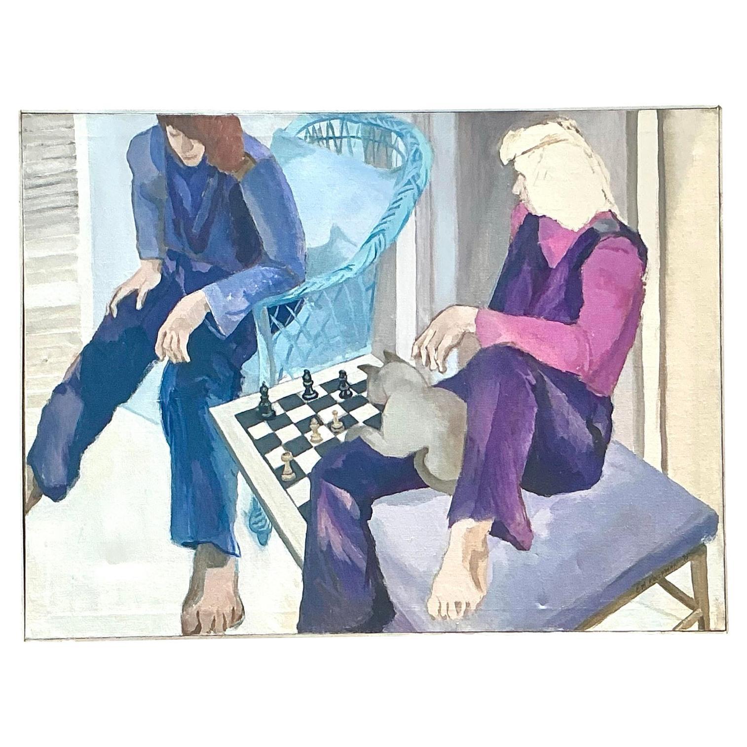 Vintage Boho Original Figurative Oil Painting on Canvas