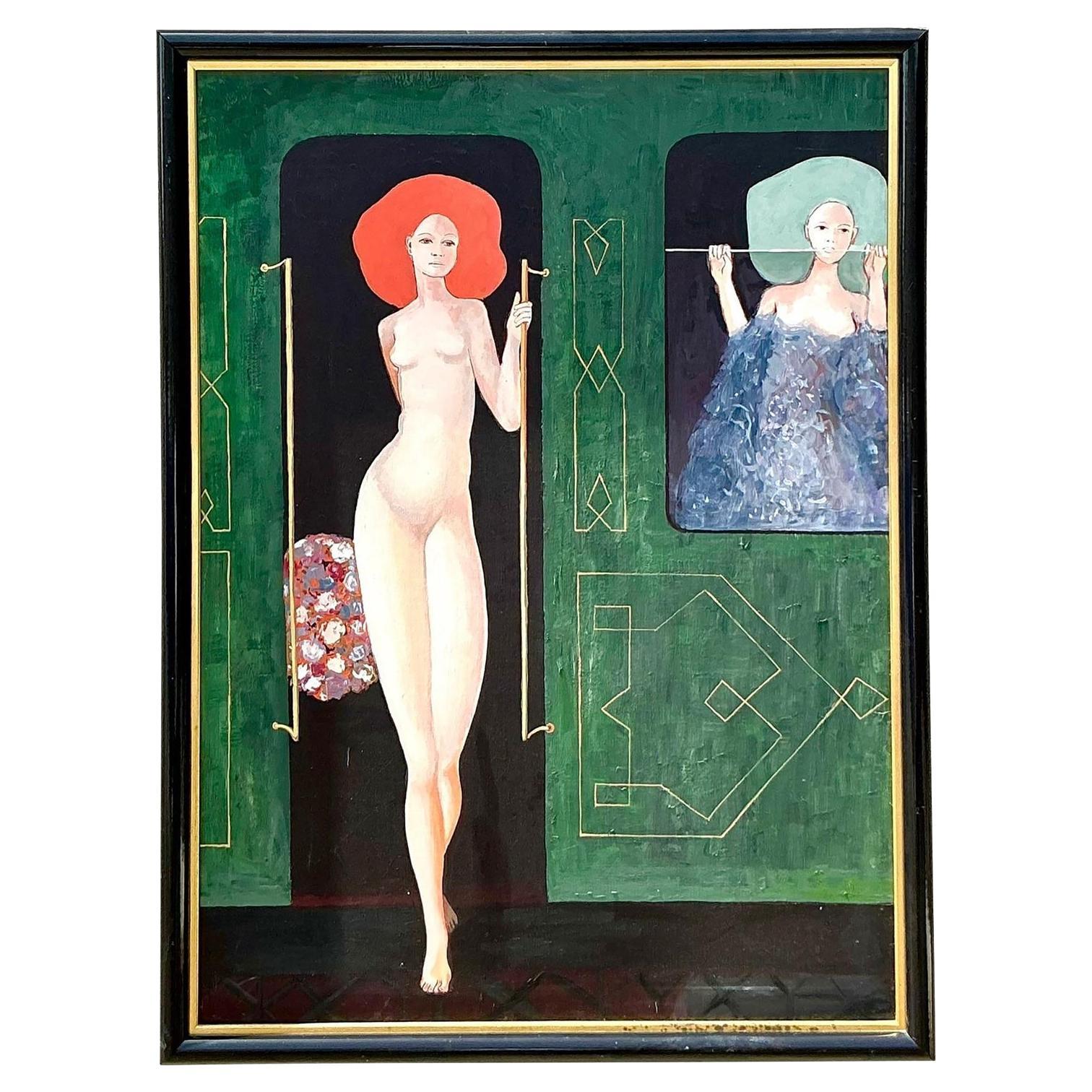 Vintage Boho Original Figurative Oil Painting on Canvas