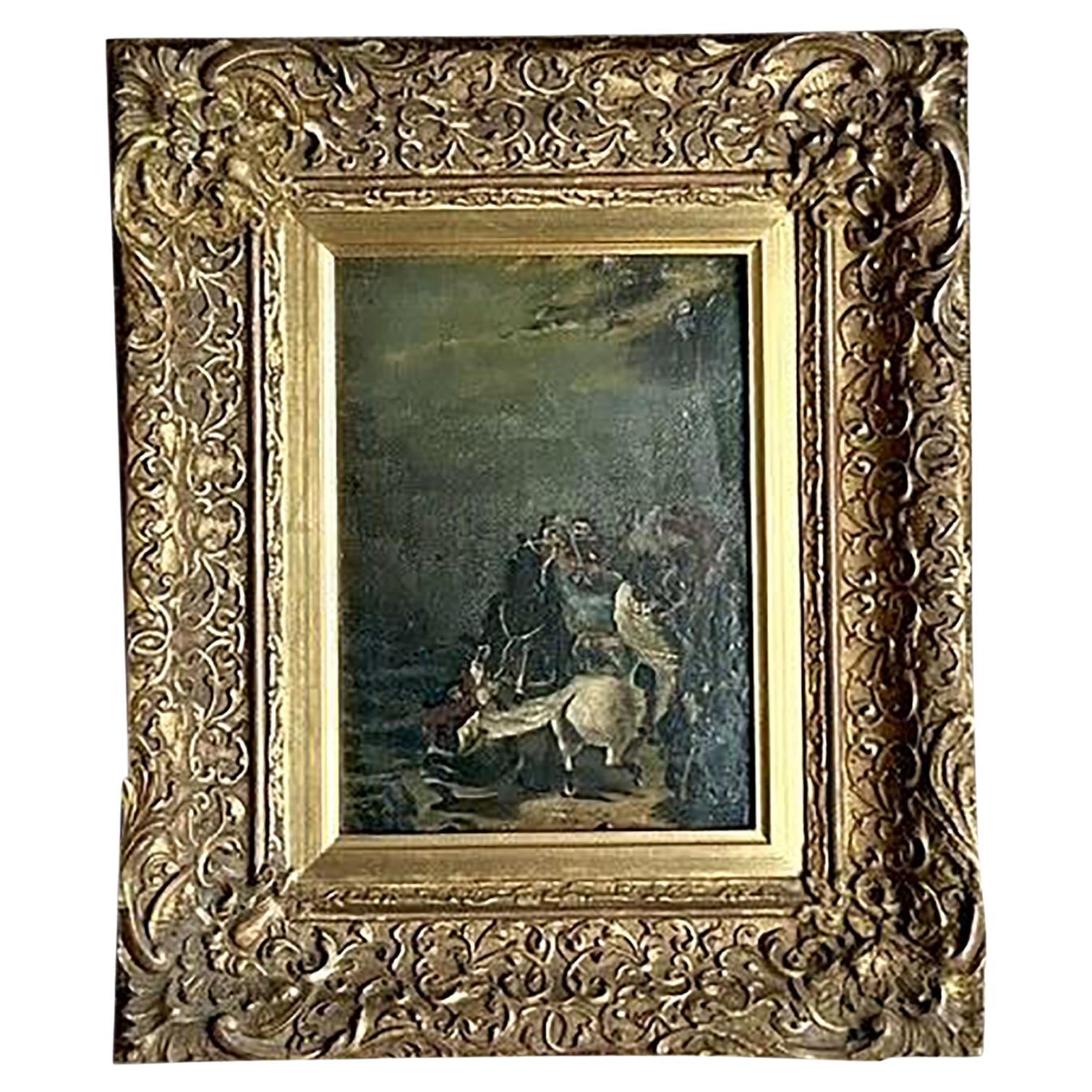 Vintage Boho Original Figurative Oil Painting on Canvas im Angebot