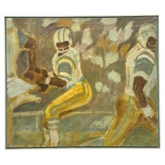 Vintage Boho Original Figurative Oil Portrait of Football Players