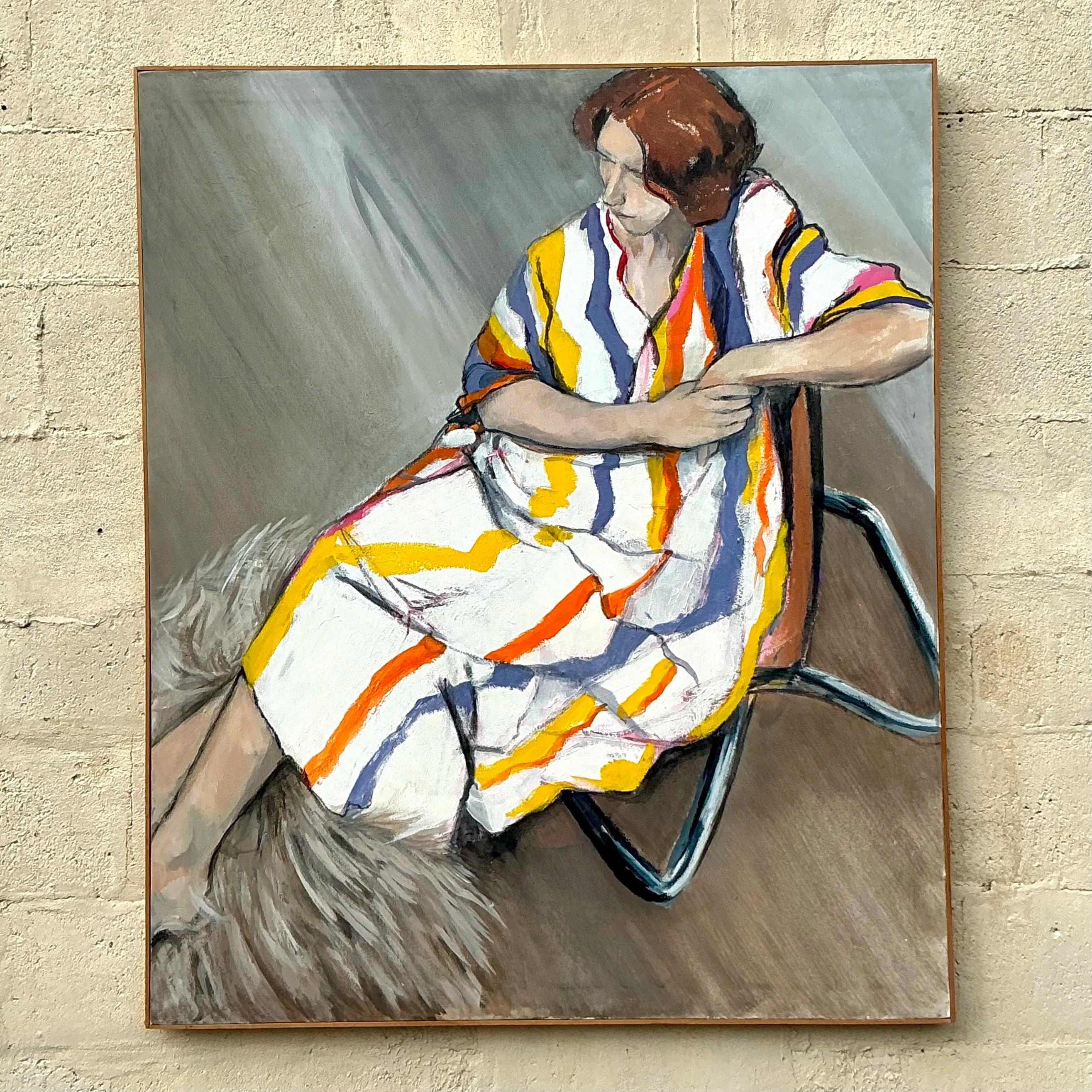 Ritratto figurativo originale su tela in stile boho d'epoca in vendita 4