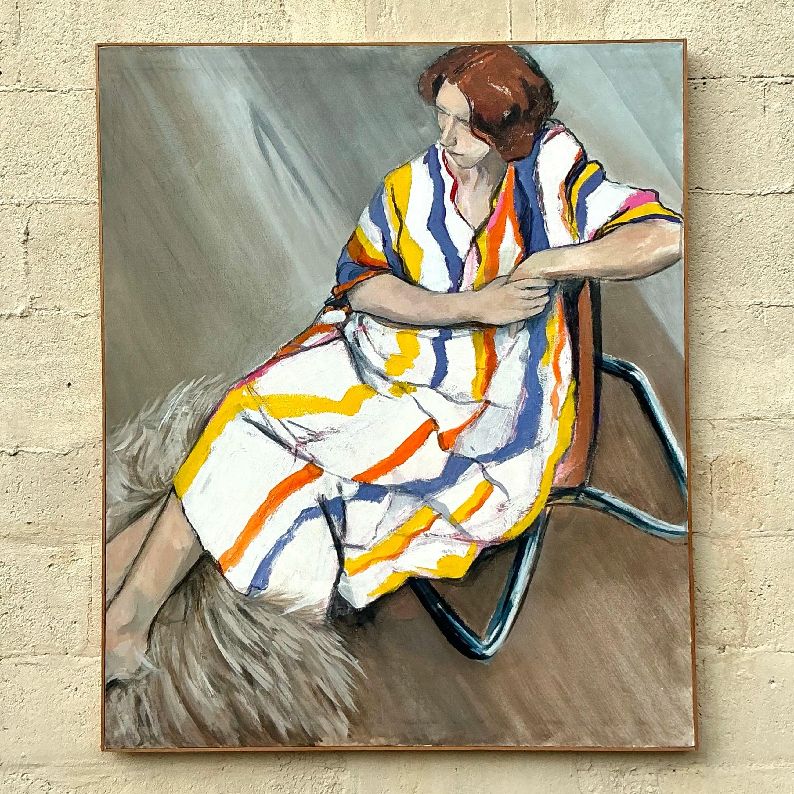 Ritratto figurativo originale su tela in stile boho d'epoca in vendita 6