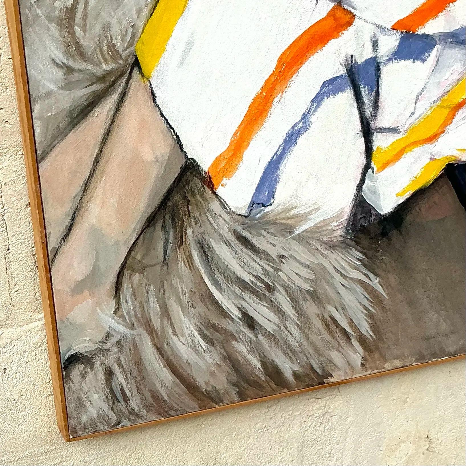 XX secolo Ritratto figurativo originale su tela in stile boho d'epoca in vendita