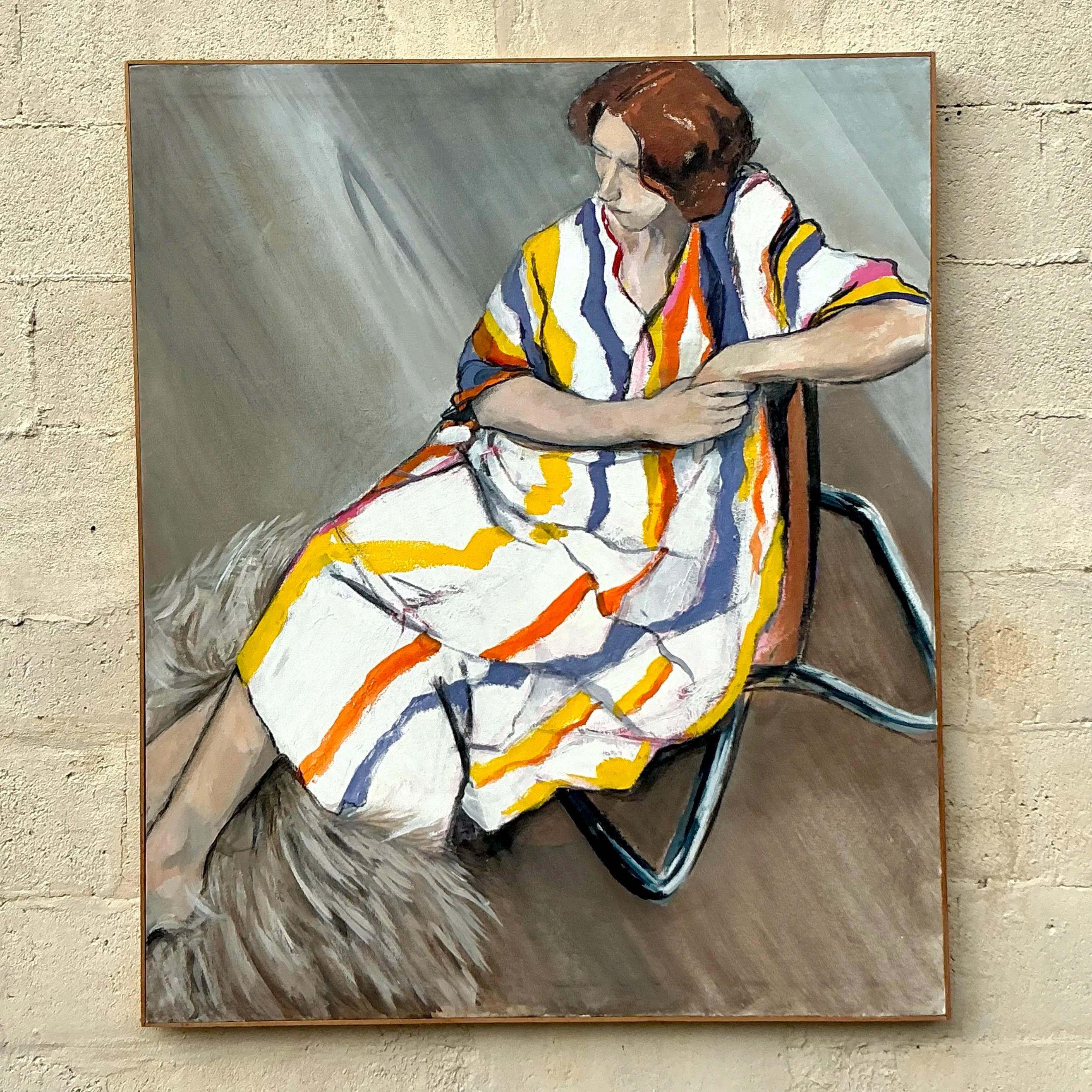 Ritratto figurativo originale su tela in stile boho d'epoca in vendita 1