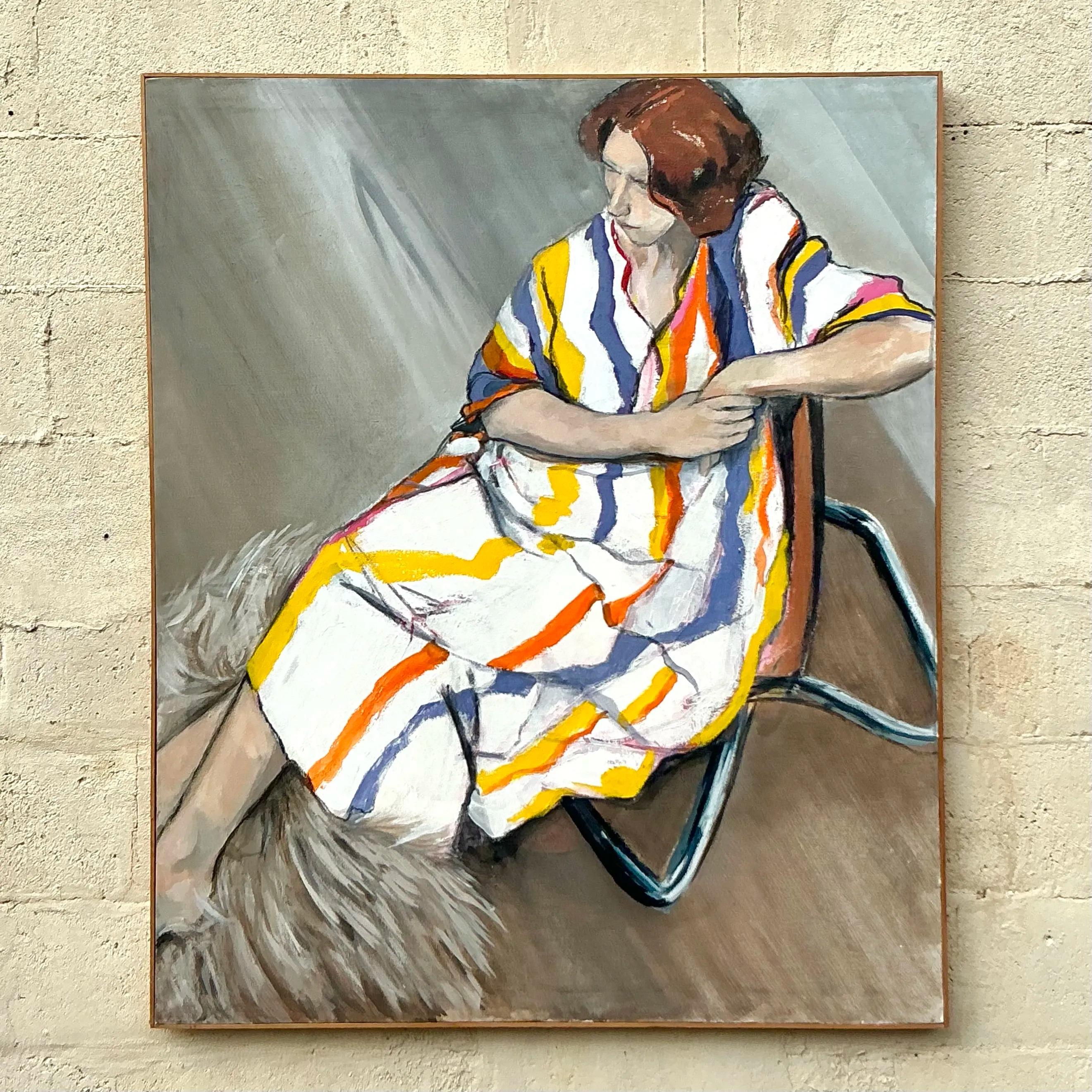 Ritratto figurativo originale su tela in stile boho d'epoca in vendita 2