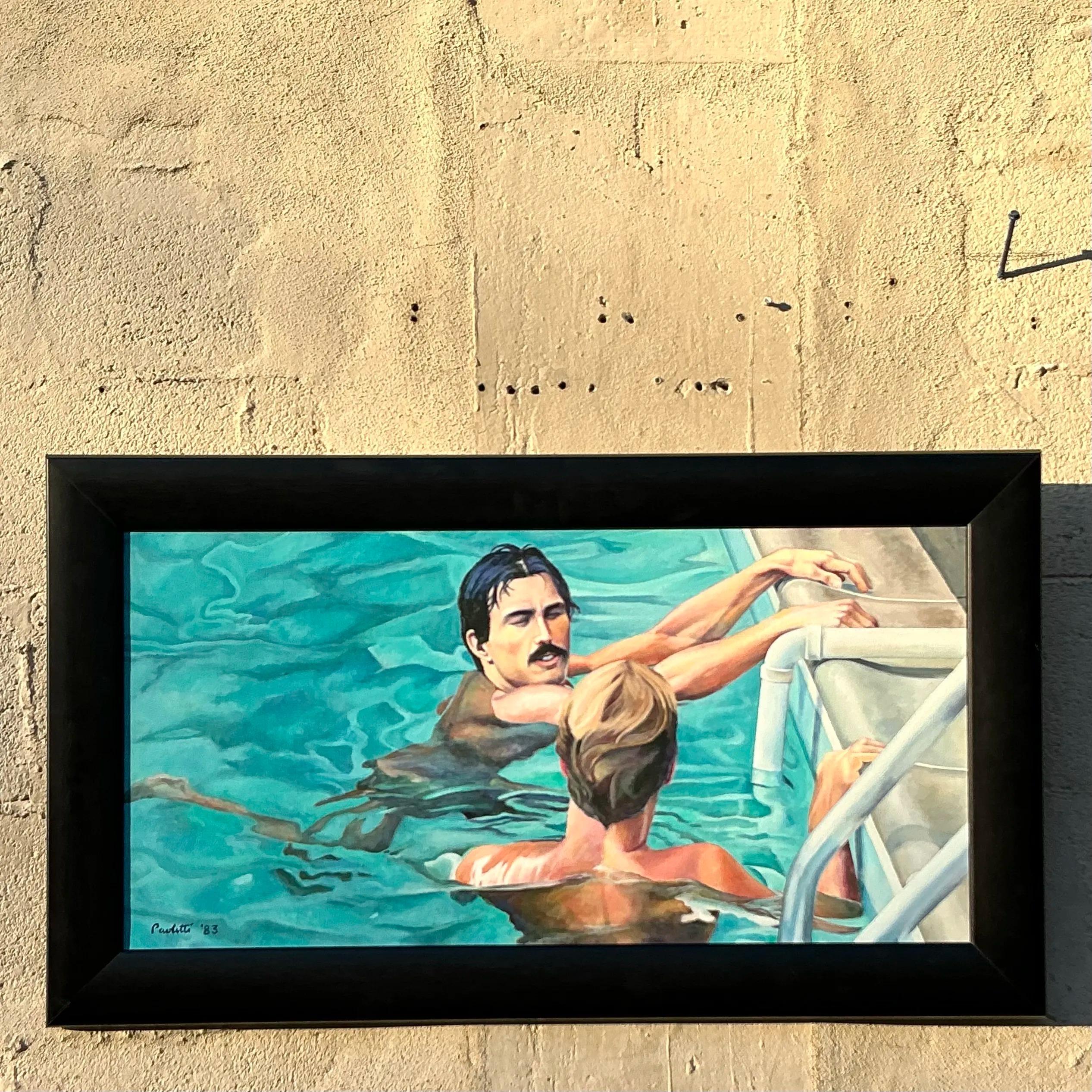 Originales figuratives Boho-Gemälde auf Leinwand, Vintage im Zustand „Gut“ im Angebot in West Palm Beach, FL