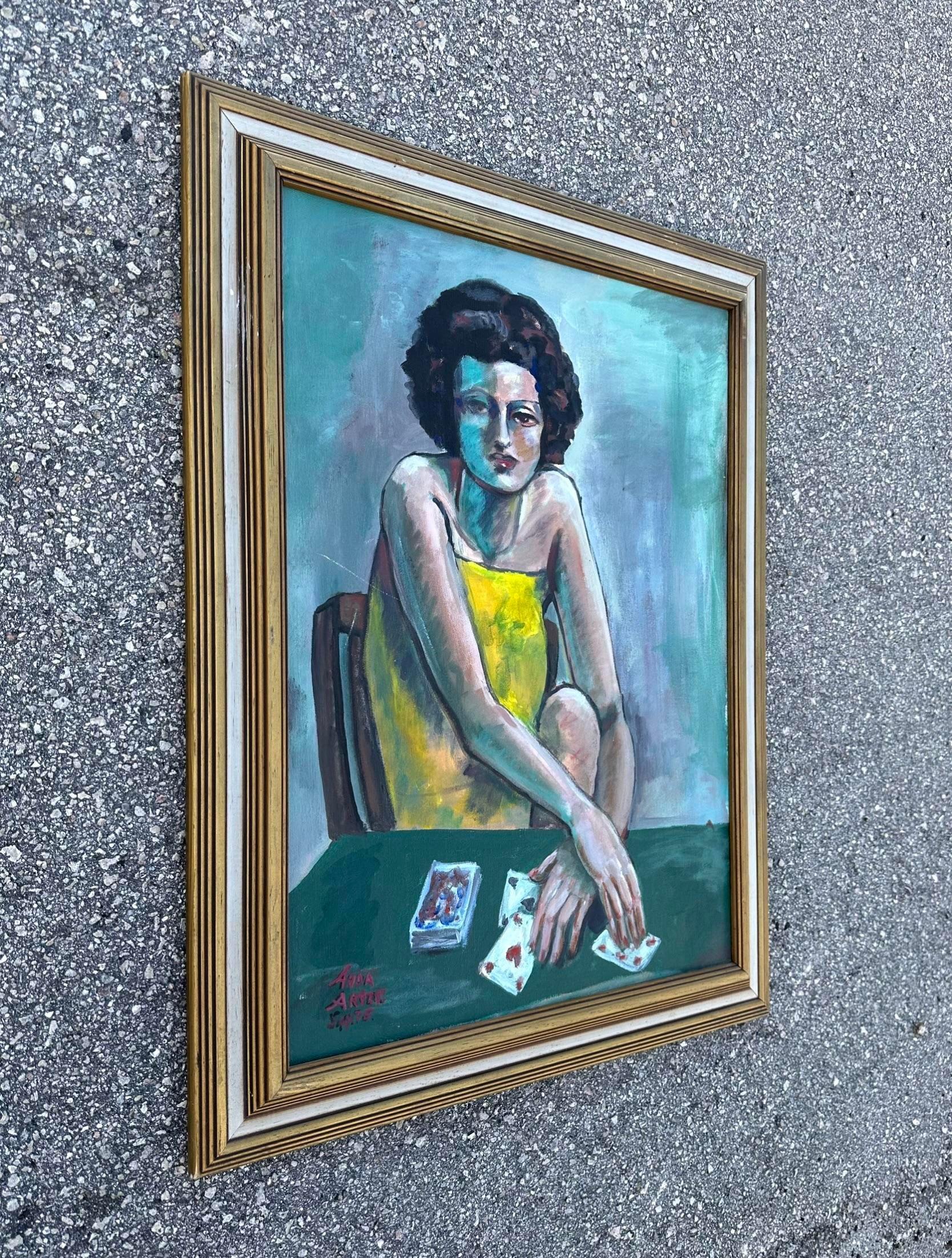 Vintage Boho Original Figure Oil Painting on Canvas For Sale at 1stDibs