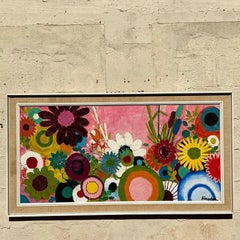 Vintage Boho Original Floral Oil Painting on Canvas