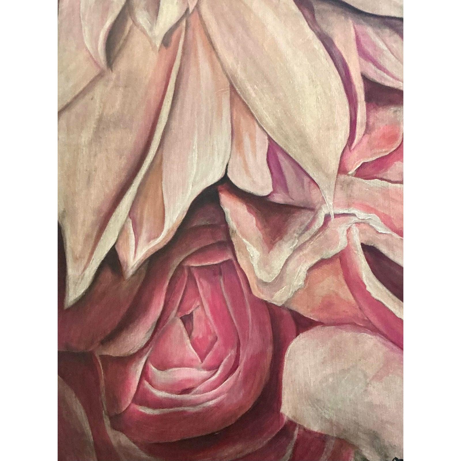 Vintage Boho Original Floral Oil Painting on Canvas For Sale at 1stDibs