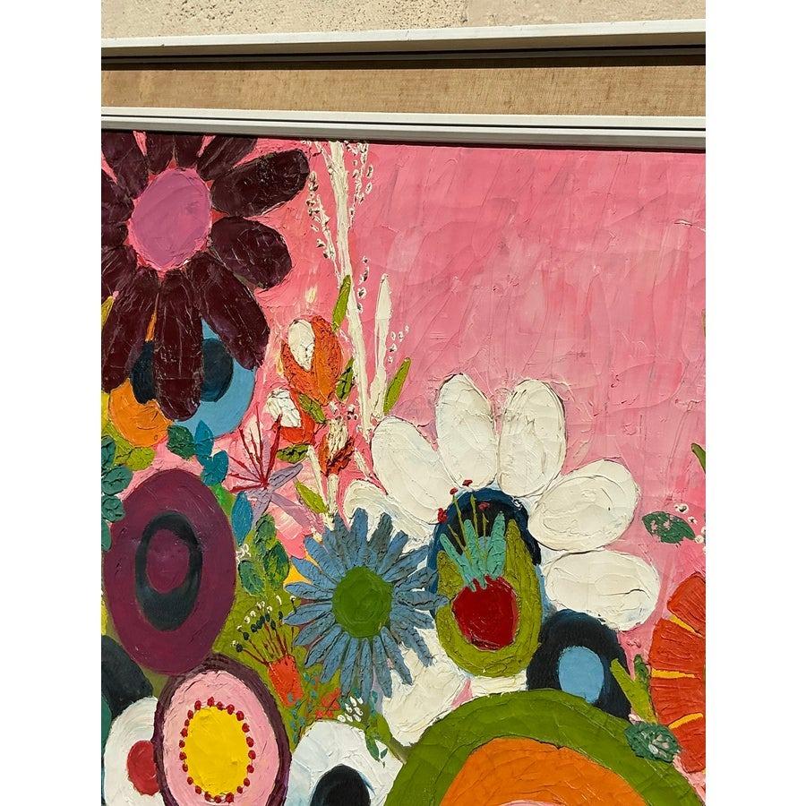 Vintage Boho Original Floral Oil Painting on Canvas For Sale at 1stDibs
