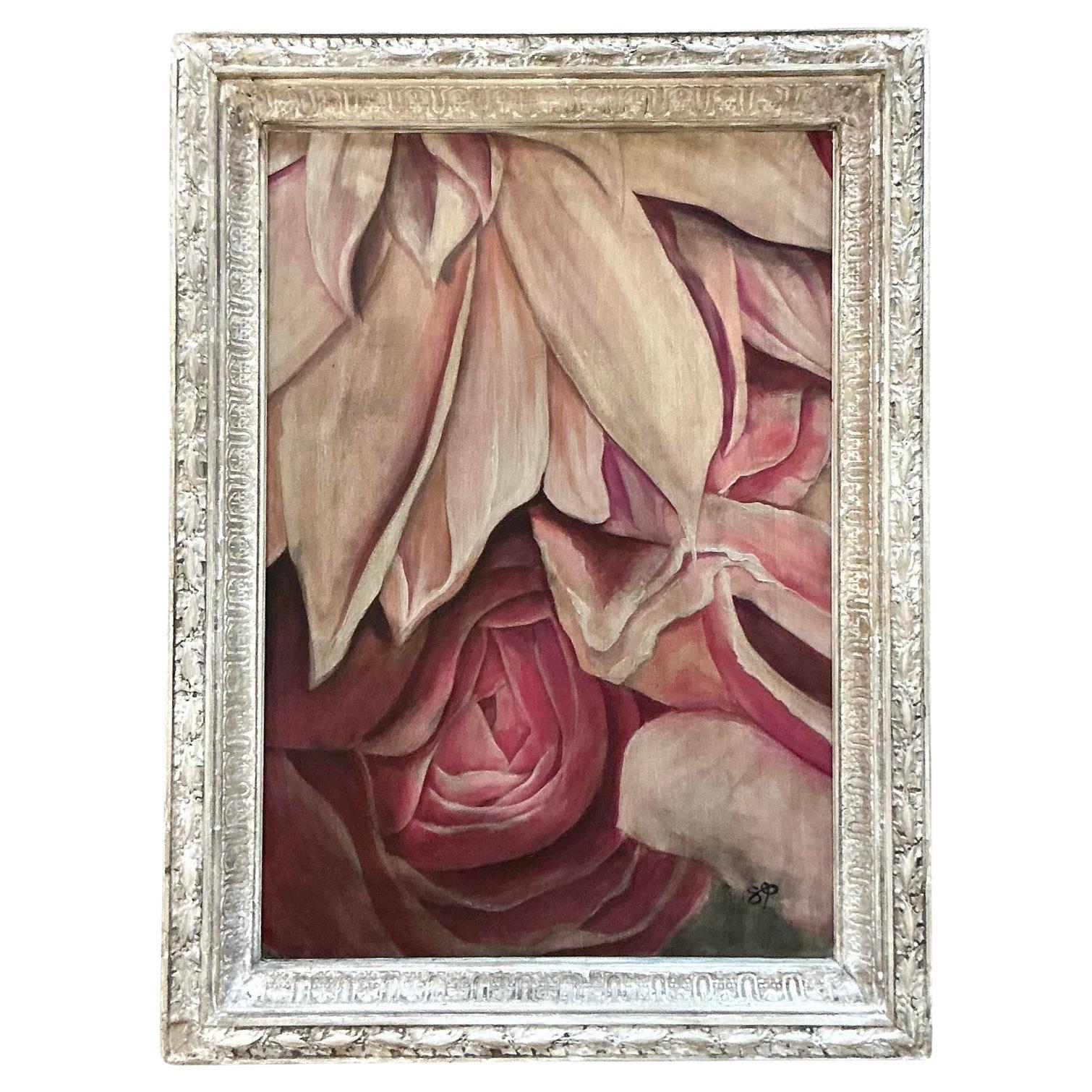 Vintage Boho Pintura al óleo floral original sobre lienzo