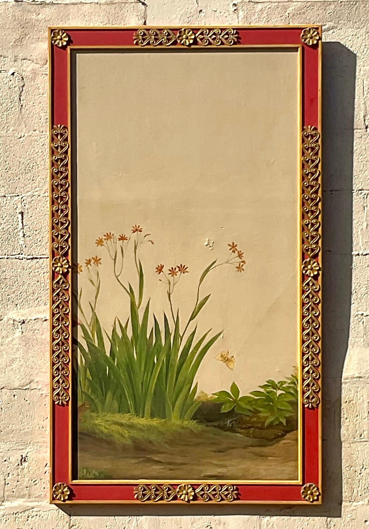 19th Century Vintage Boho Original Floral Oil Paintings on Board - Set of 7