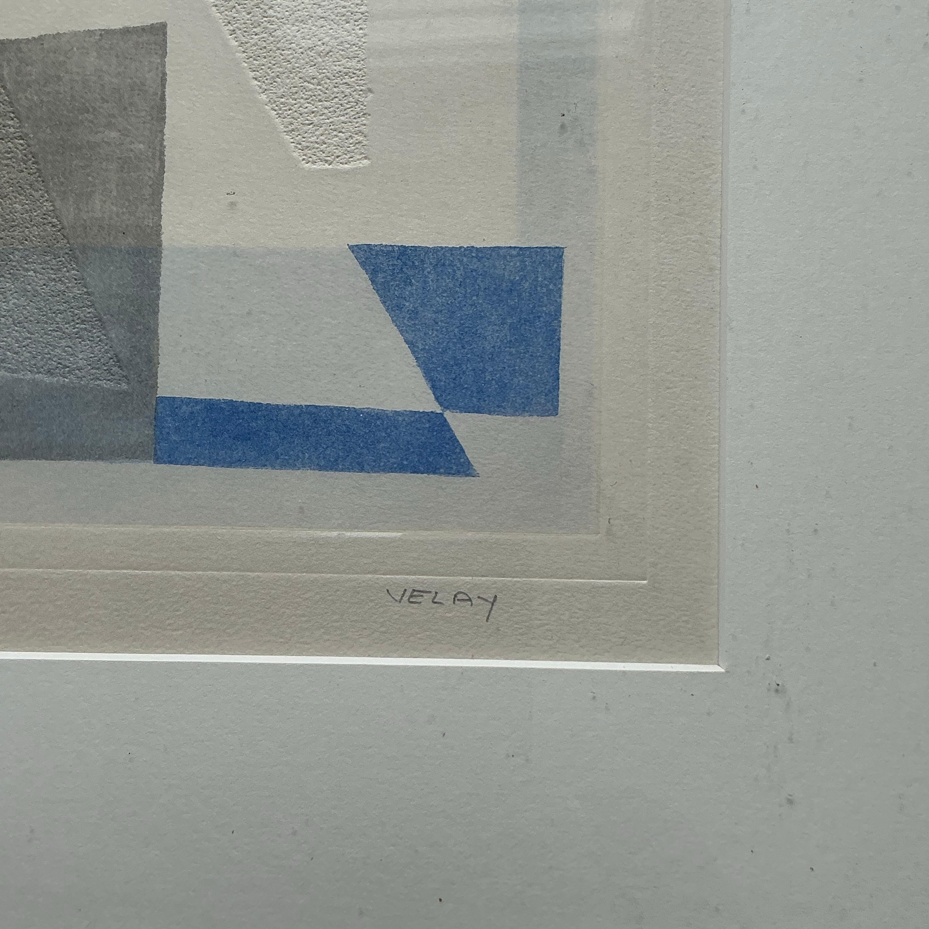Américain Lithographie abstraite géométrique originale de Boho teinte à la main sur papier en vente