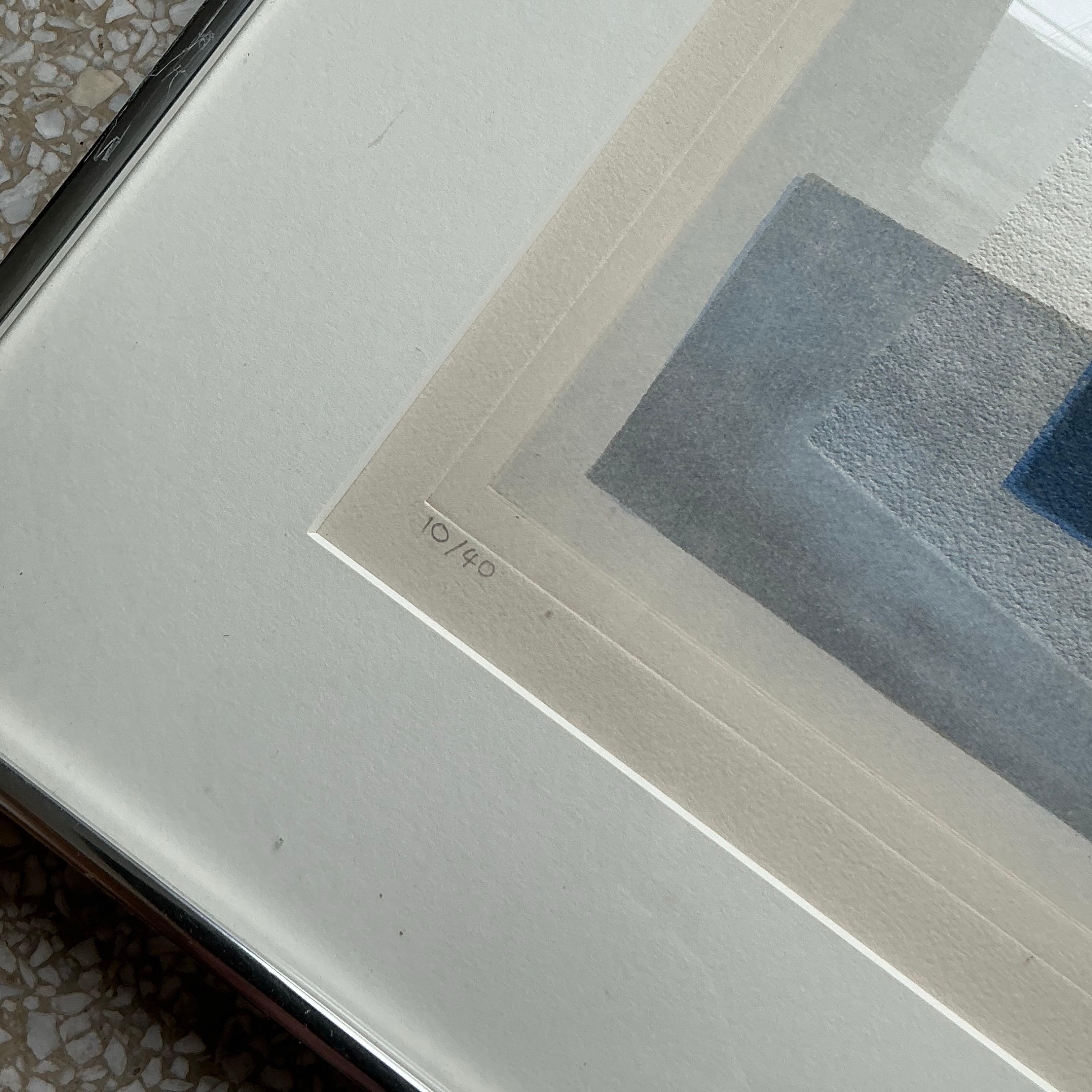 Lithographie abstraite géométrique originale de Boho teinte à la main sur papier en vente 1