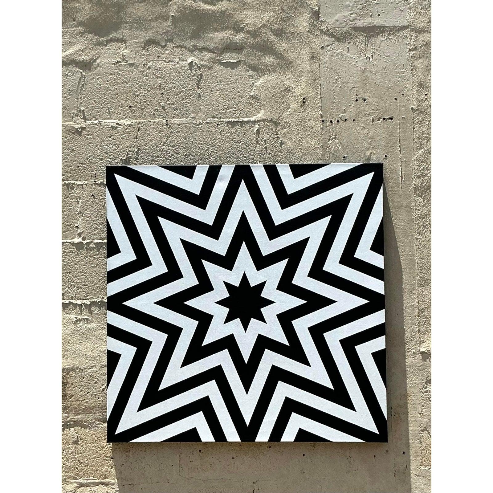 Vintage Boho Original Geometric Abstract Oil on Canvas (amerikanisch) im Angebot