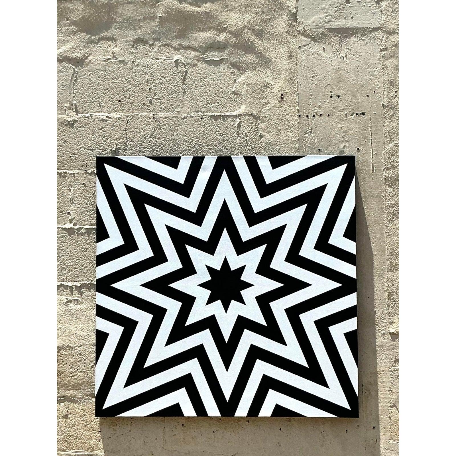Vintage Boho Original Geometric Abstract Oil on Canvas im Zustand „Gut“ im Angebot in west palm beach, FL