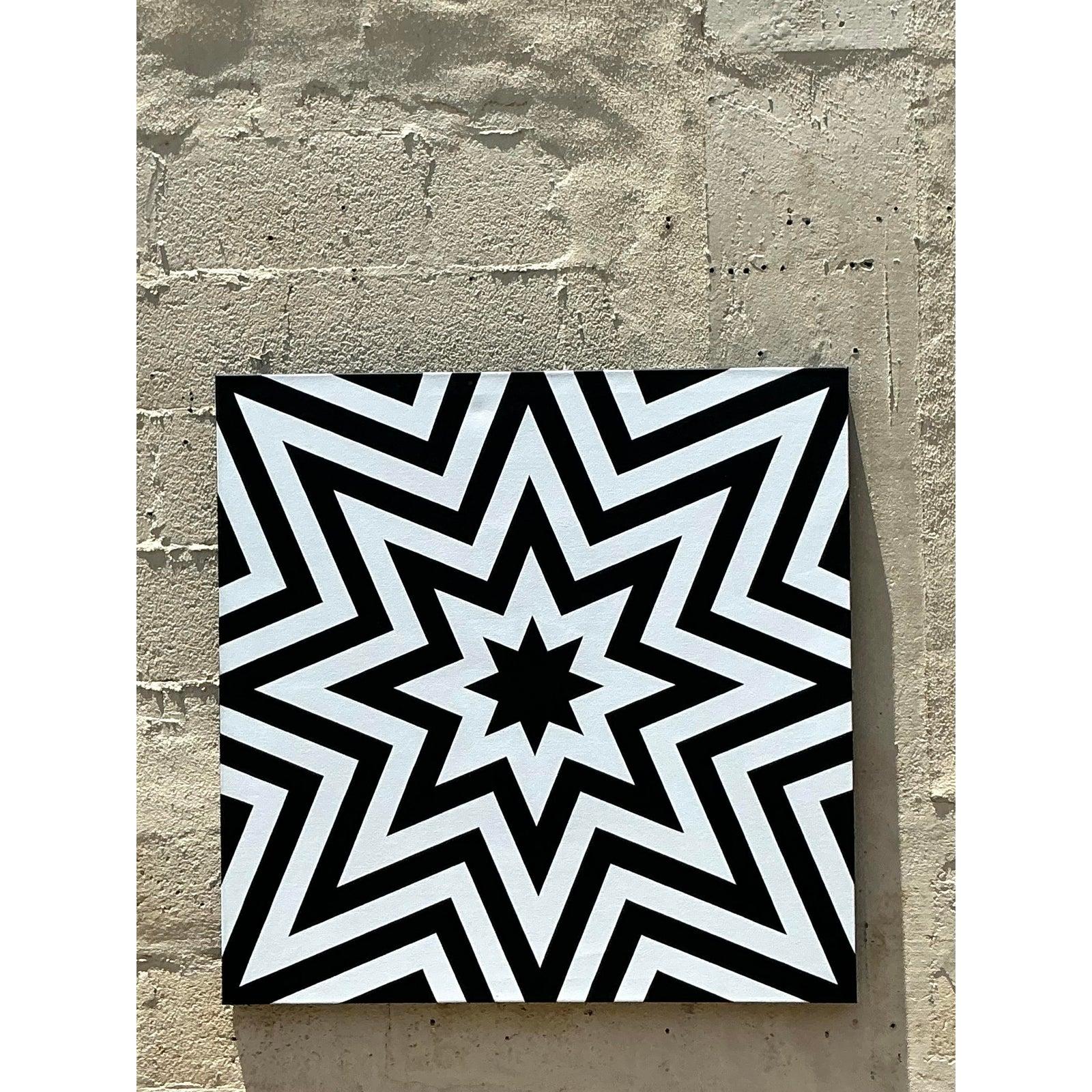 Vintage Boho Original Geometric Abstract Oil on Canvas (21. Jahrhundert und zeitgenössisch) im Angebot