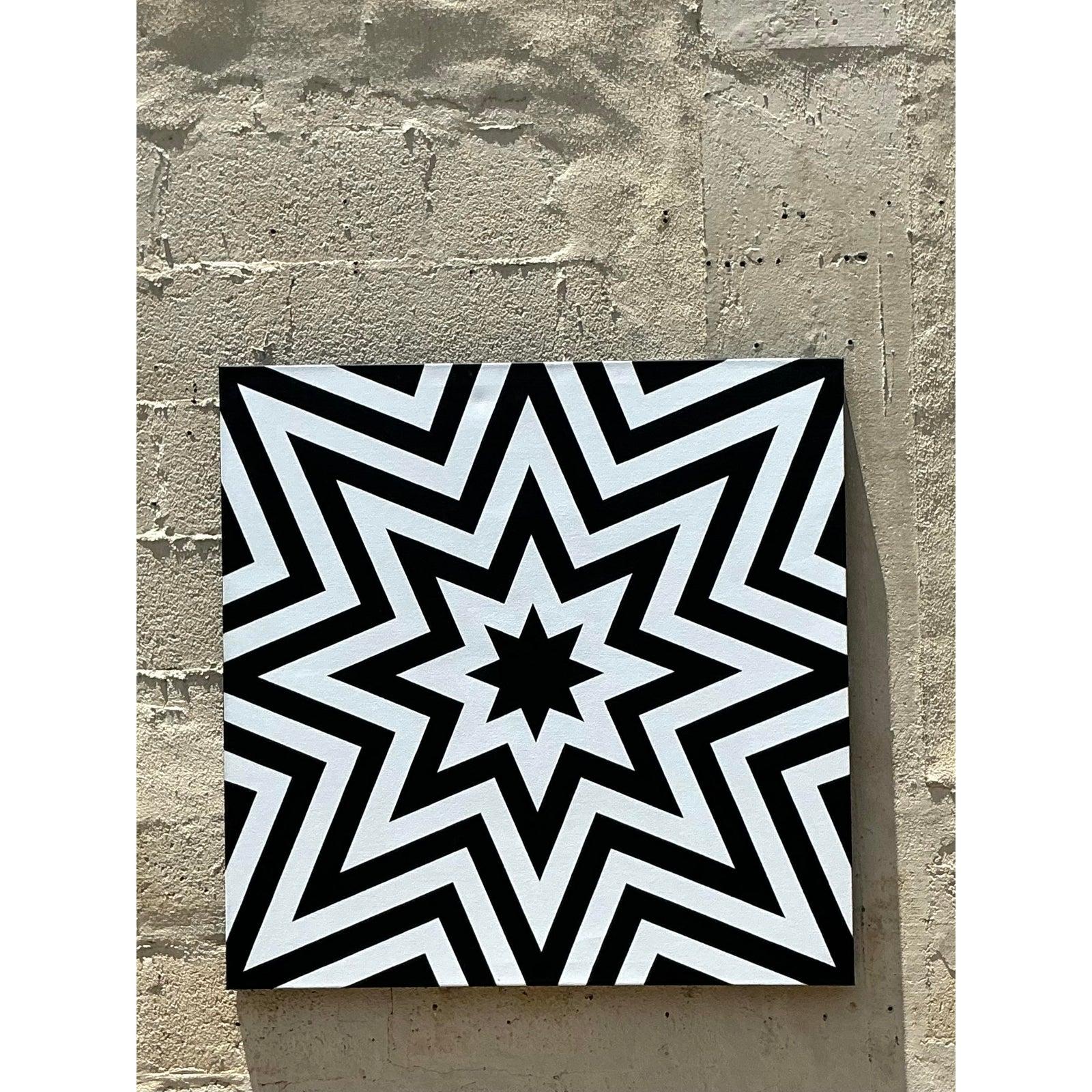 Vintage Boho Original Geometric Abstract Oil on Canvas (Leinwand) im Angebot