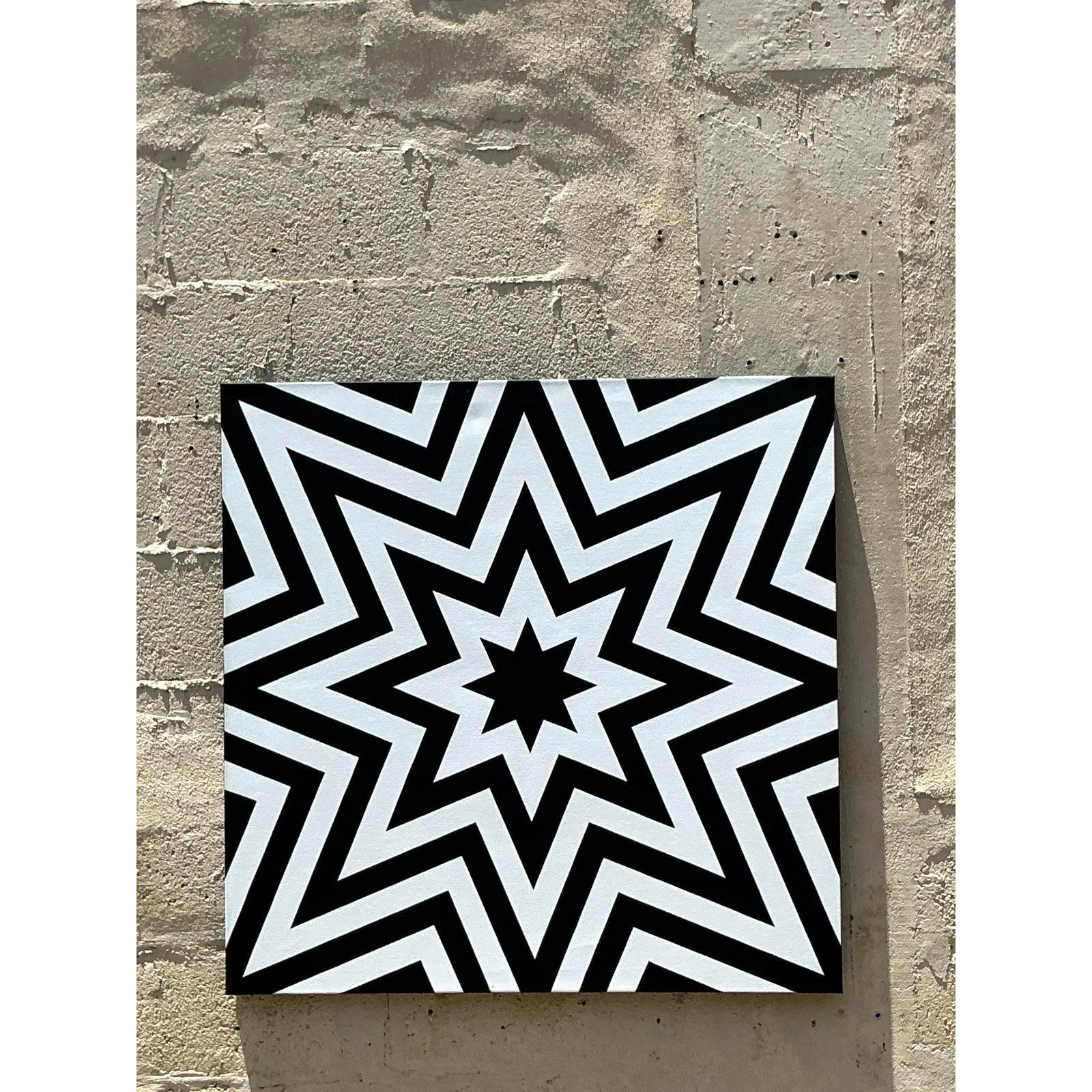 Vintage Boho Original Geometric Abstract Oil on Canvas im Angebot 1