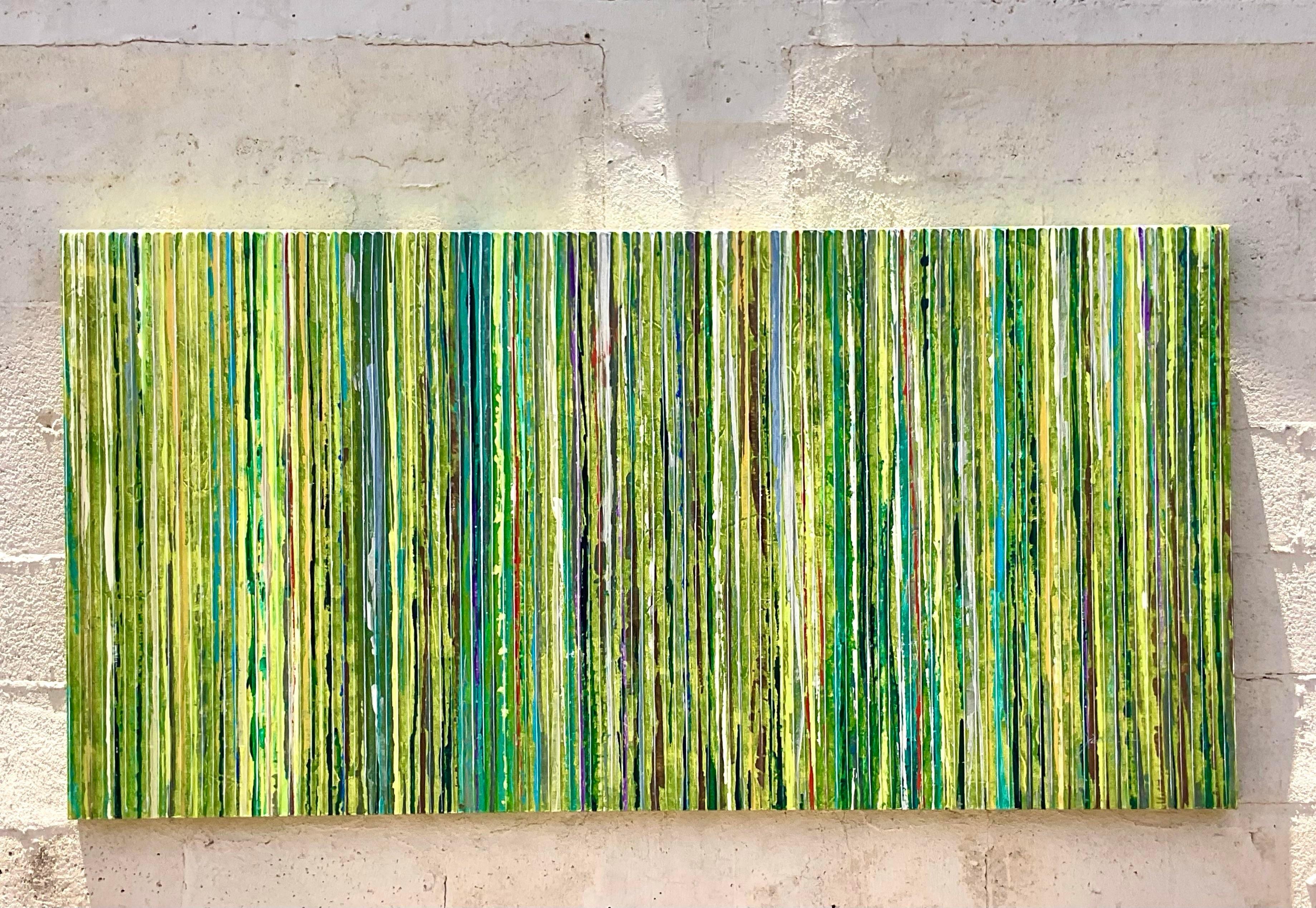 Pittura ad olio astratta geometrica originale su tela vintage Boho in vendita 4