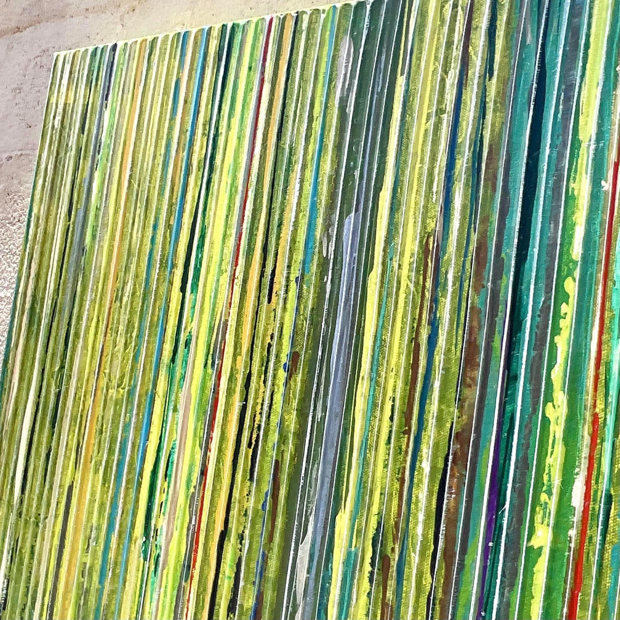Pittura ad olio astratta geometrica originale su tela vintage Boho in vendita 6