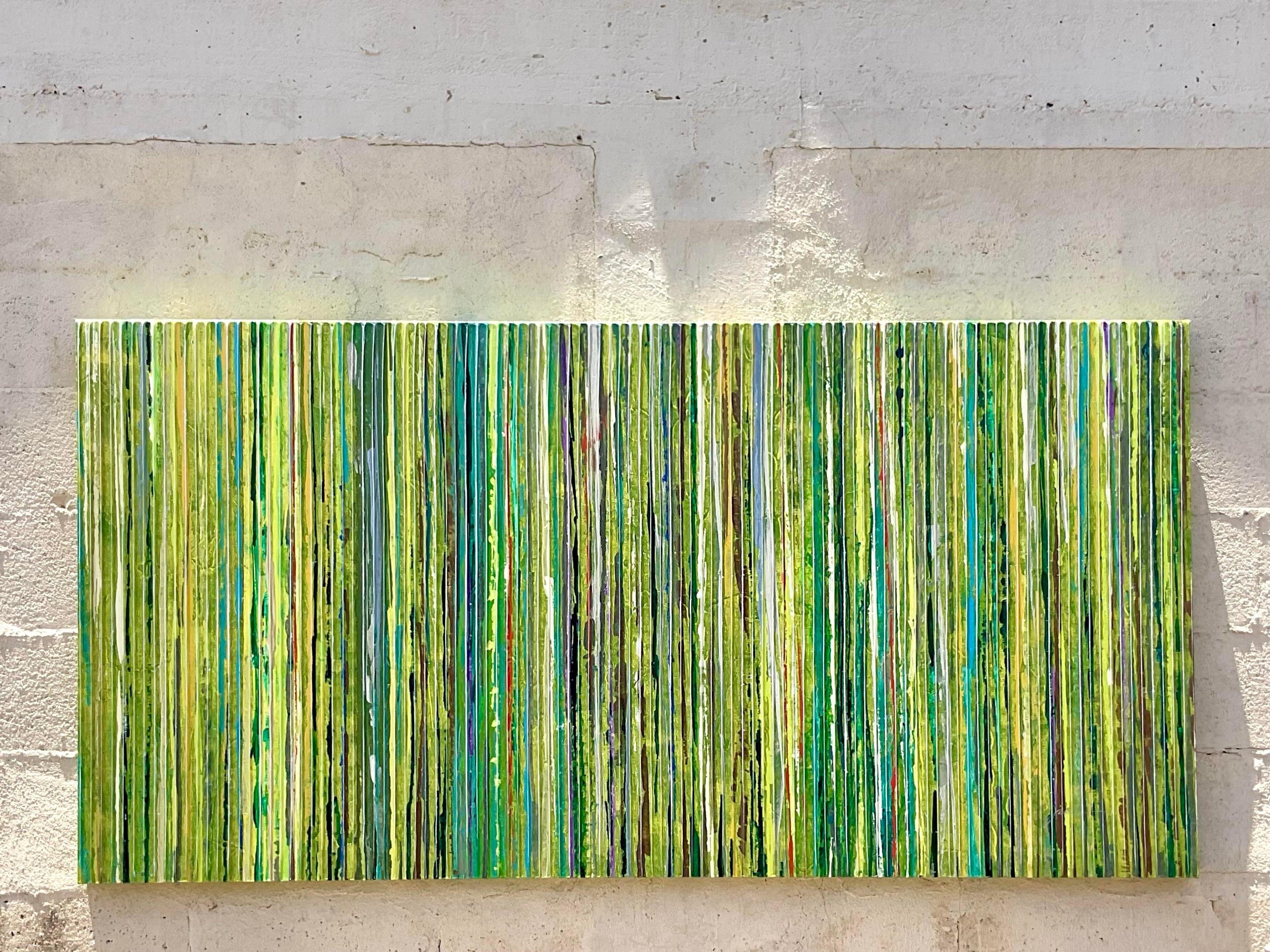 Cattura l'essenza della libertà artistica con questo olio su tela originale geometrico astratto Vintage Boho. Con forme audaci e colori vivaci, questo pezzo incarna lo spirito della creatività e dell'individualità americana, aggiungendo un punto