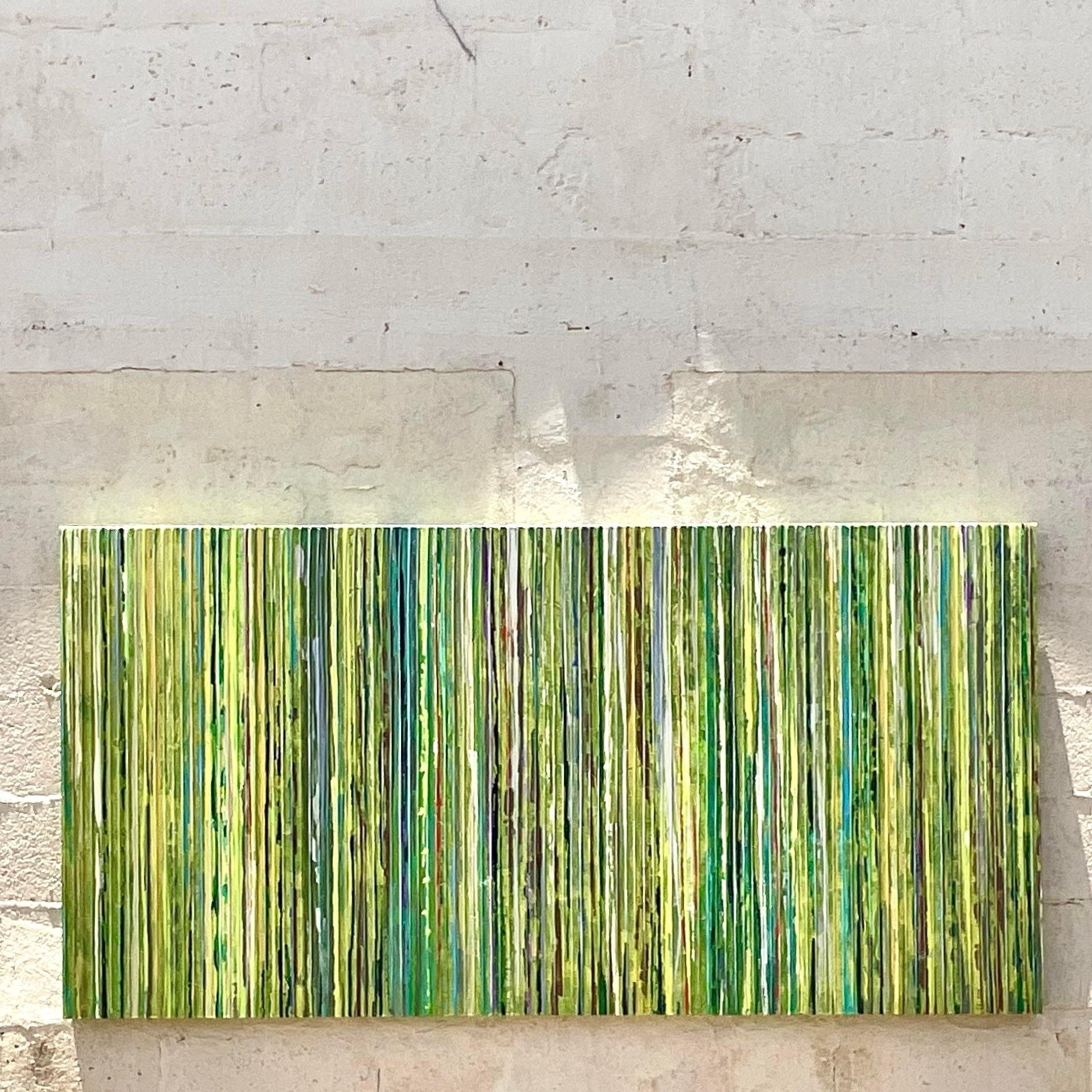 Americano Pittura ad olio astratta geometrica originale su tela vintage Boho in vendita