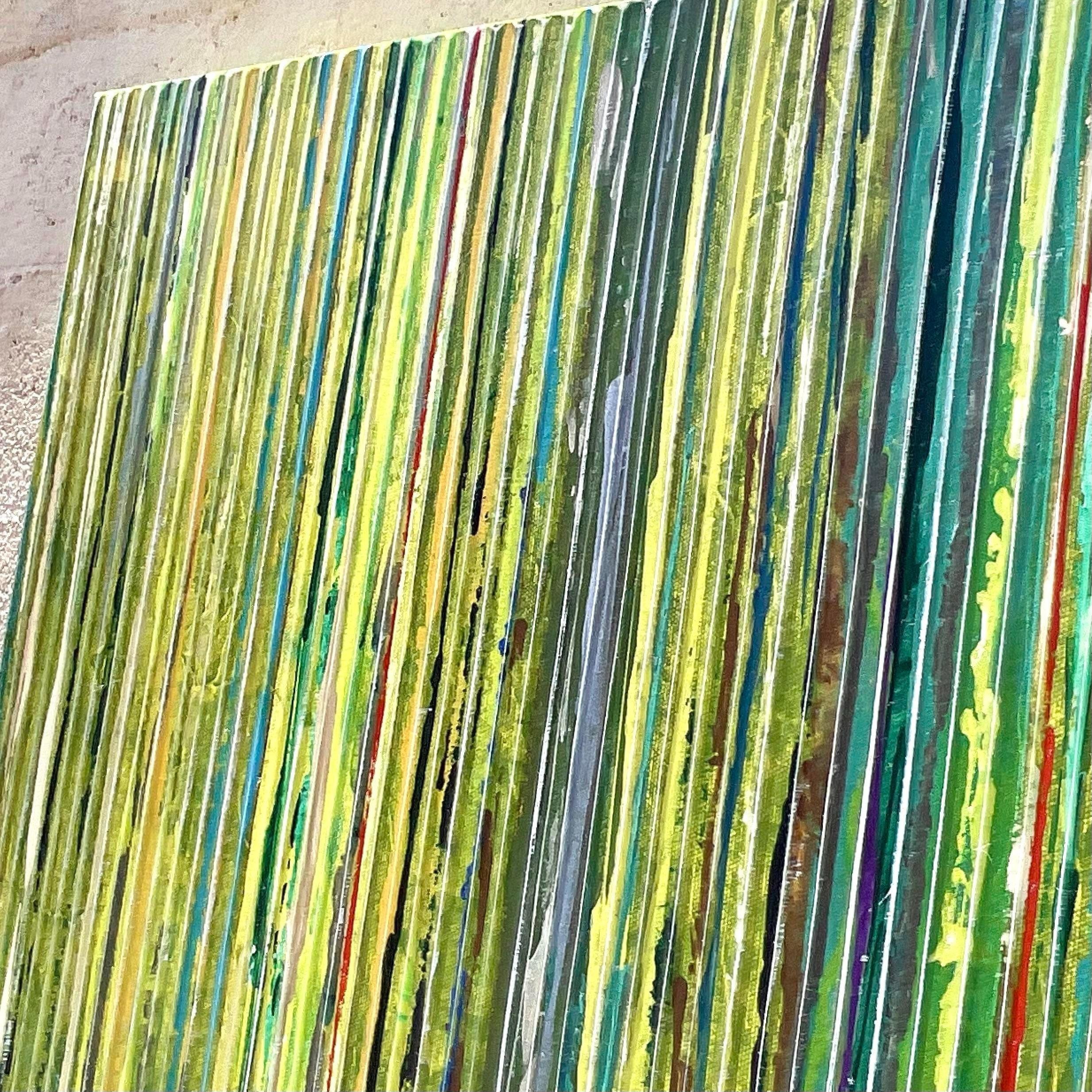 Pittura ad olio astratta geometrica originale su tela vintage Boho in vendita 2