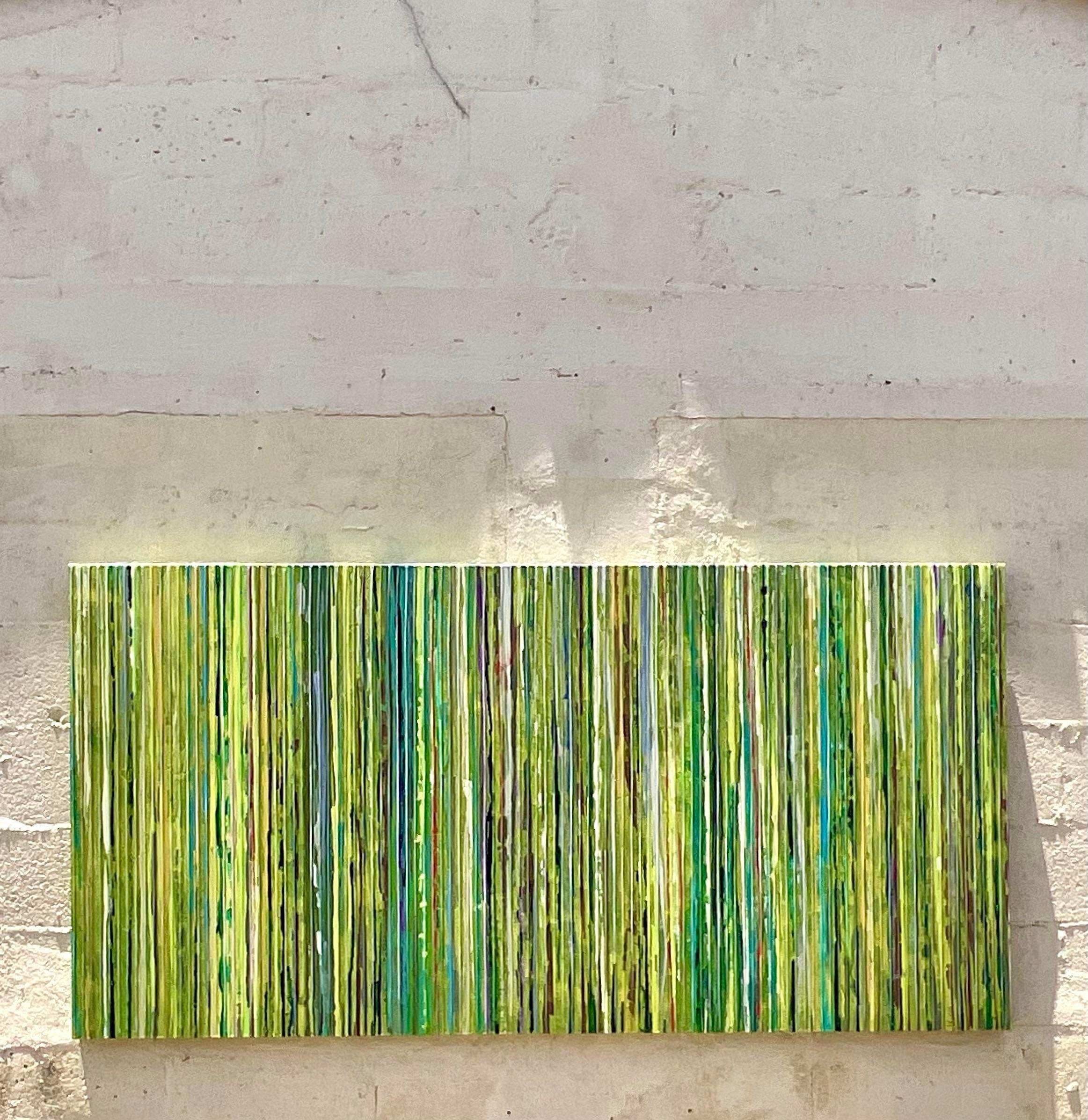 Pittura ad olio astratta geometrica originale su tela vintage Boho in vendita 3