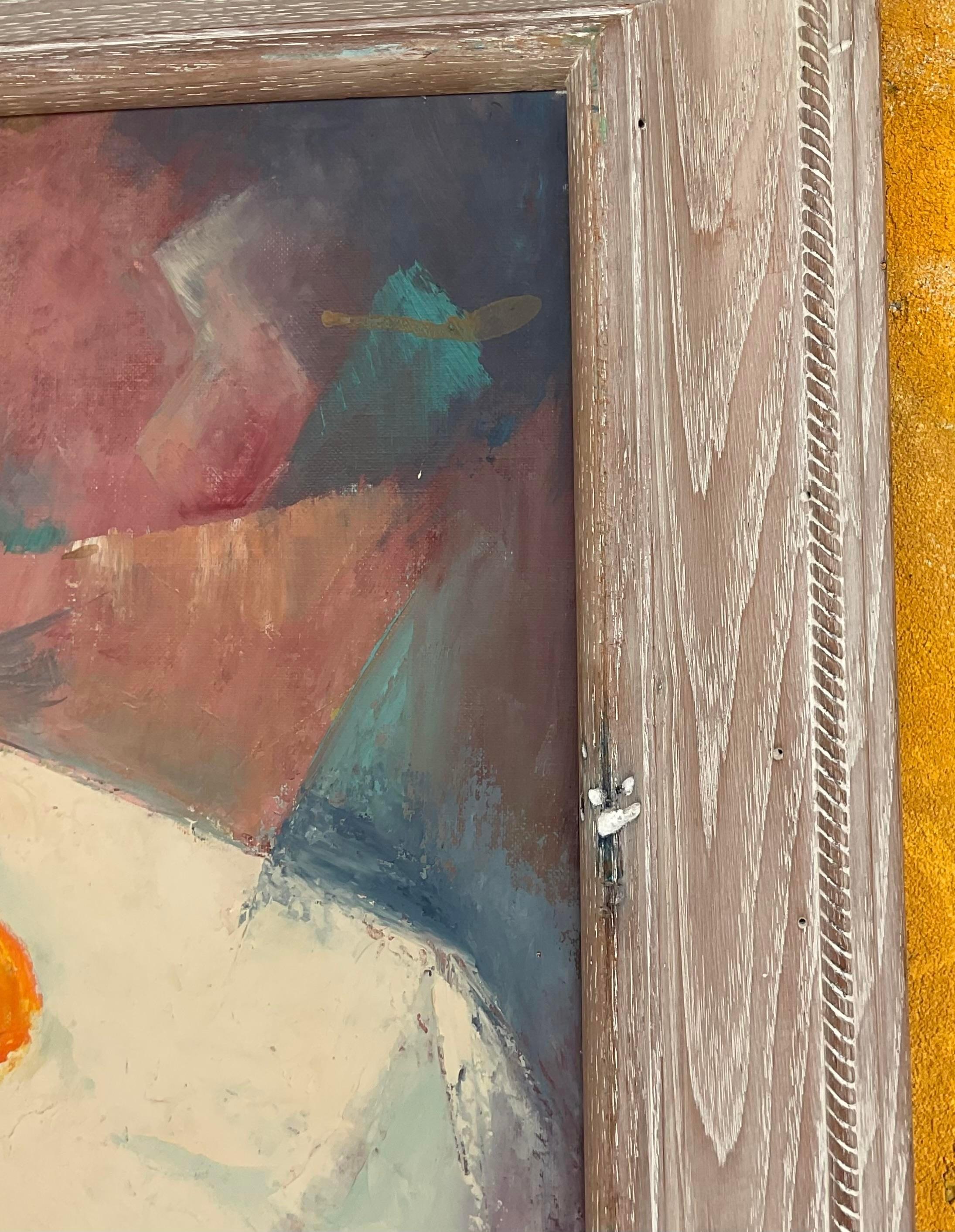 Vintage Boho Original Geometrisches Stillleben Öl auf Leinwand im Angebot 1