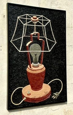 Vintage Boho Original Impasto Oil Painting of Lamp