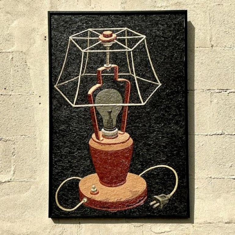 Vintage Boho Original Impasto, Ölgemälde einer Lampe, Vintage (Moderne der Mitte des Jahrhunderts) im Angebot