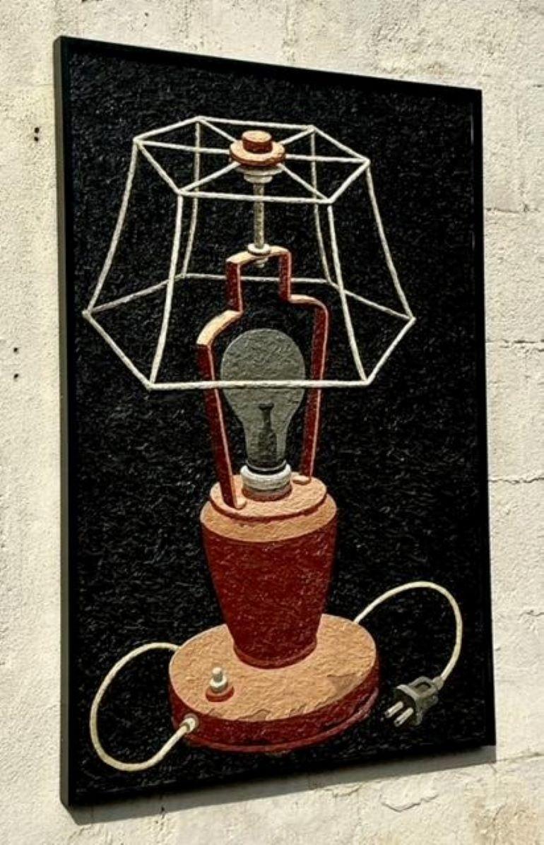 Vintage Boho Original Impasto, Ölgemälde einer Lampe, Vintage im Zustand „Gut“ im Angebot in West Palm Beach, FL