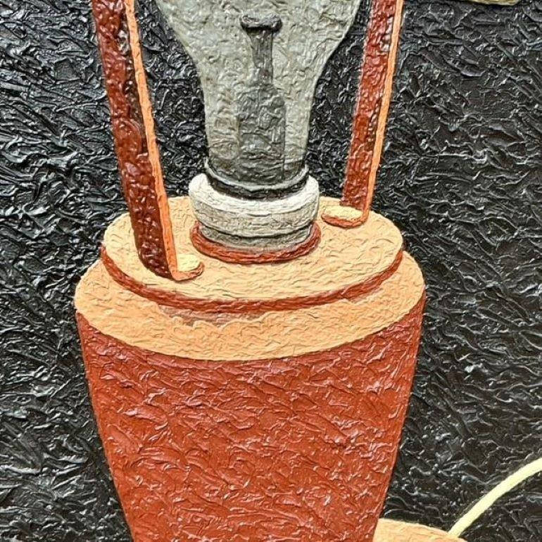 Vintage Boho Original Impasto, Ölgemälde einer Lampe, Vintage (Leinwand) im Angebot