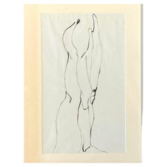 Vintage Boho Original Ink Line Drawing of Man