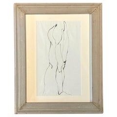 Vintage Boho Original Ink Line Drawing of Man