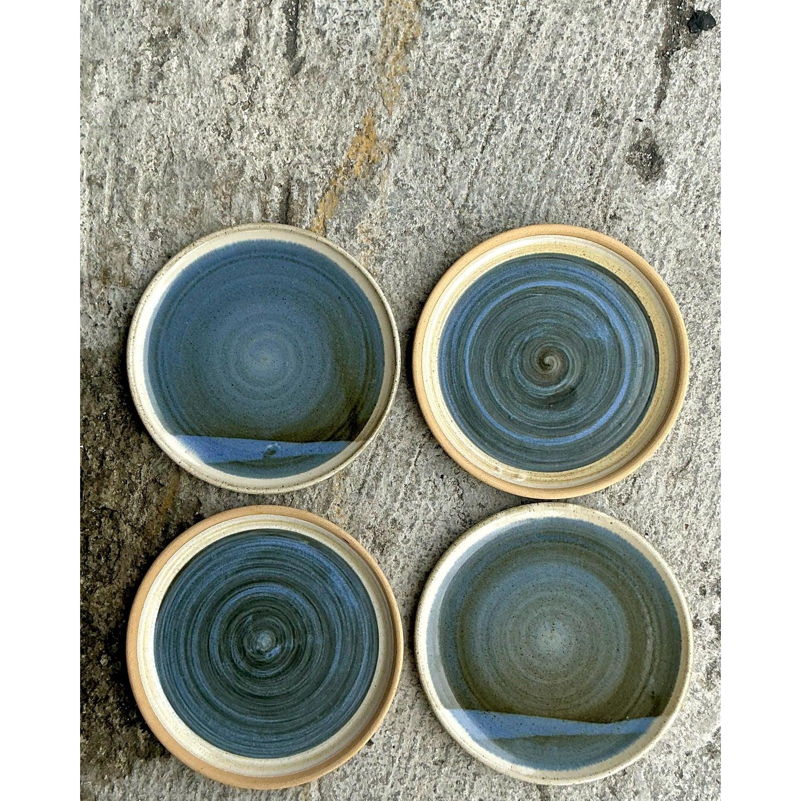 Mid-Century Modern Vintage Boho Original Jess Lord Studio Pottery Plates - Set of 4 For Sale