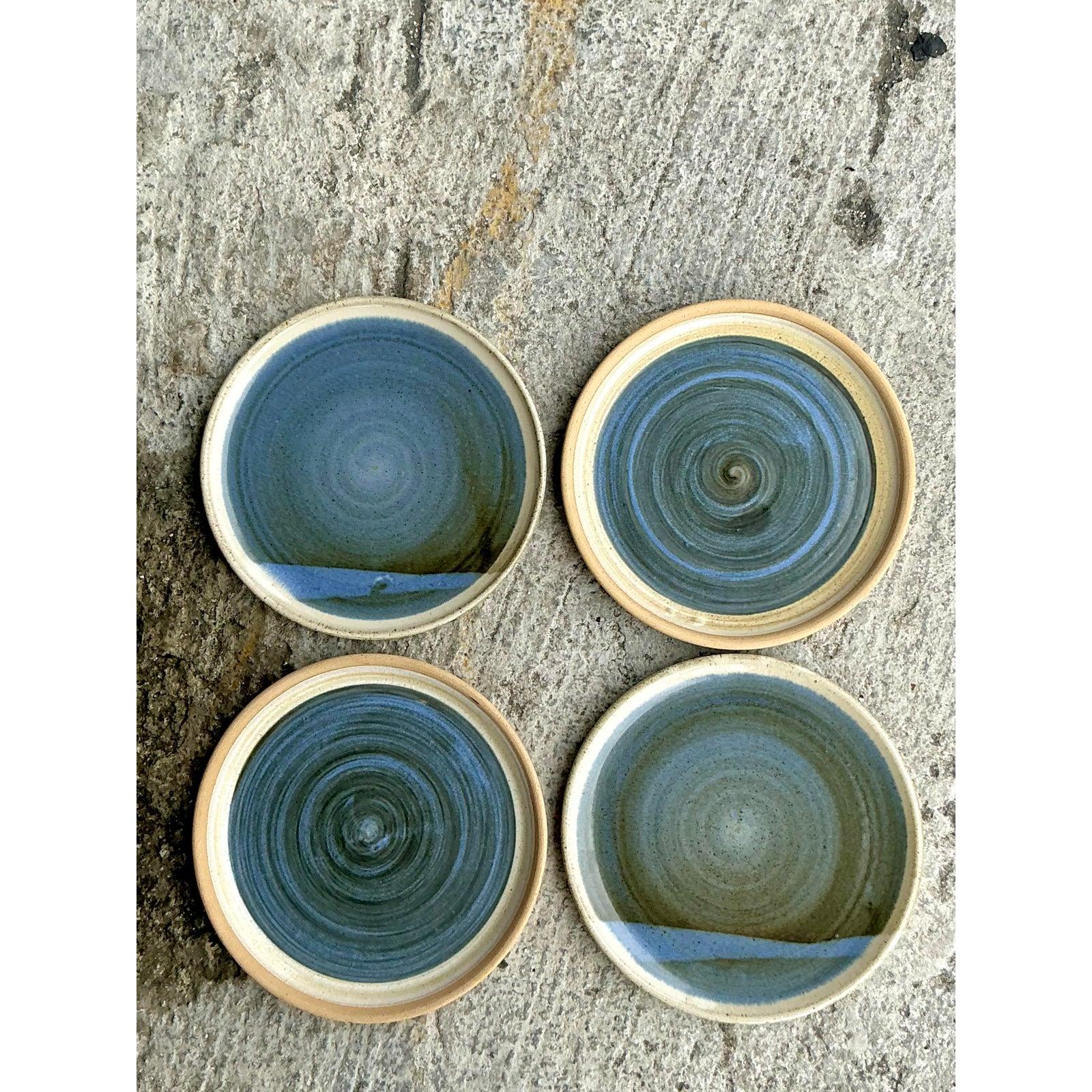 American Vintage Boho Original Jess Lord Studio Pottery Plates - Set of 4 For Sale