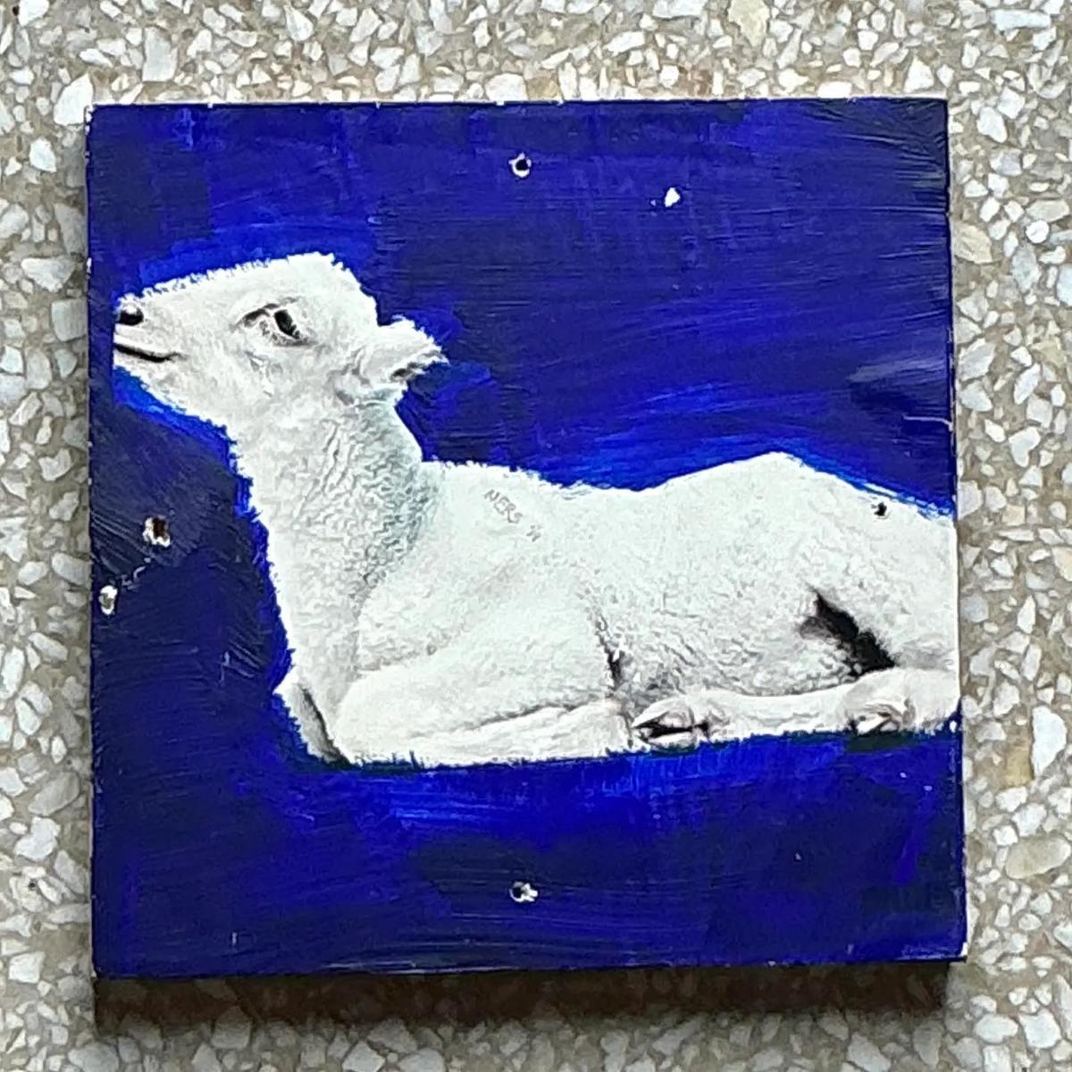 Vintage By Pittura originale di agnello su tavola In condizioni buone in vendita a west palm beach, FL