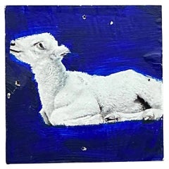Vintage Boho Original Lamb Painting on Board