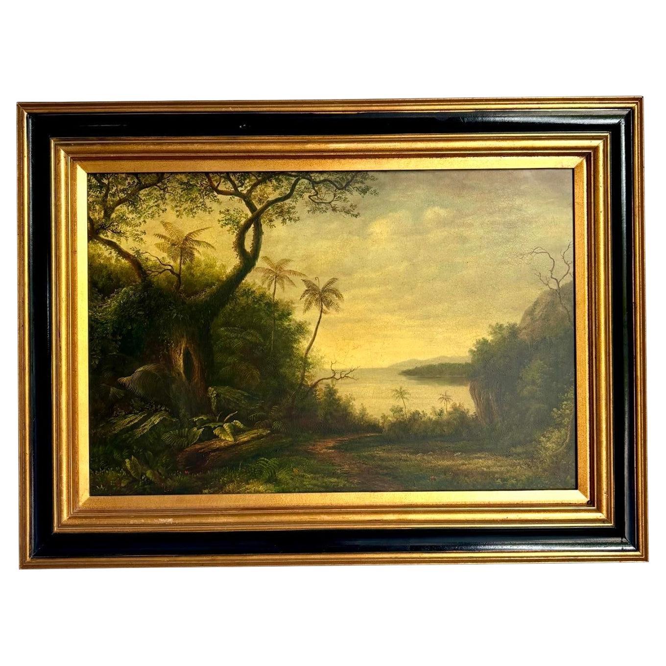 Original Vintage Boho Original Landschaft Öl auf Leinwand, Vintage