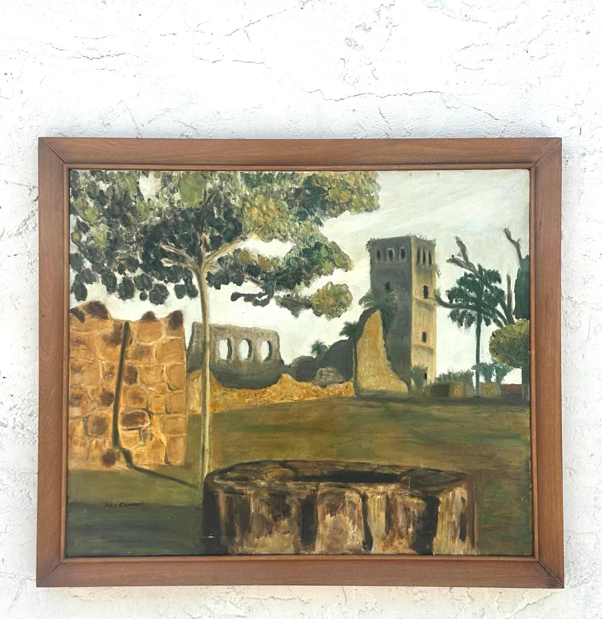 Bohémien Pittura ad olio su tela con paesaggio originale Boho d'epoca in vendita