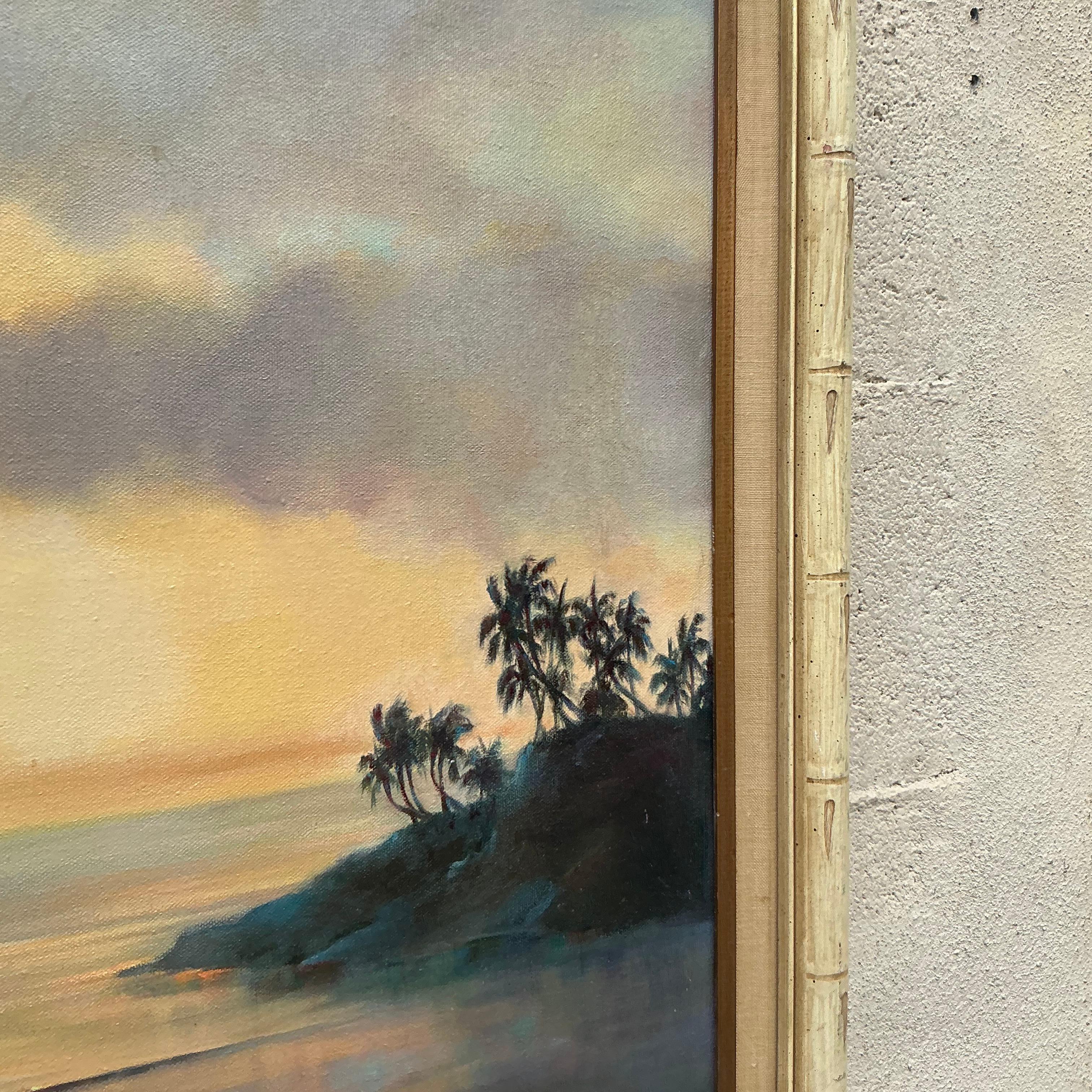 Mid-Century moderno Pittura ad olio su tela con paesaggio originale Boho d'epoca in vendita