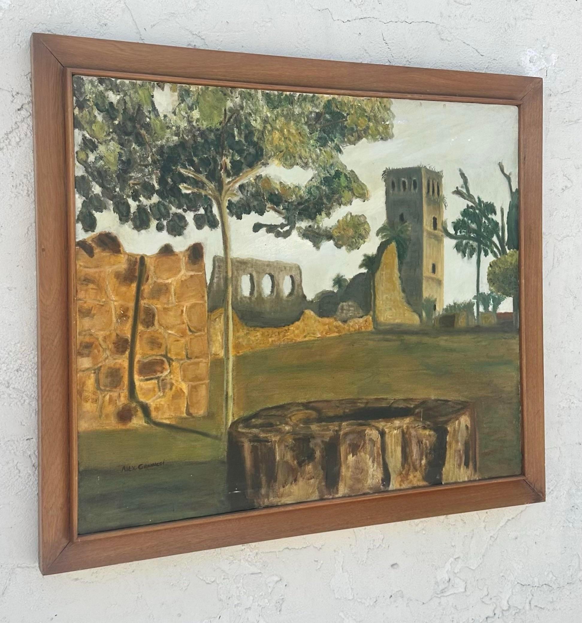 Nordamericano Pittura ad olio su tela con paesaggio originale Boho d'epoca in vendita