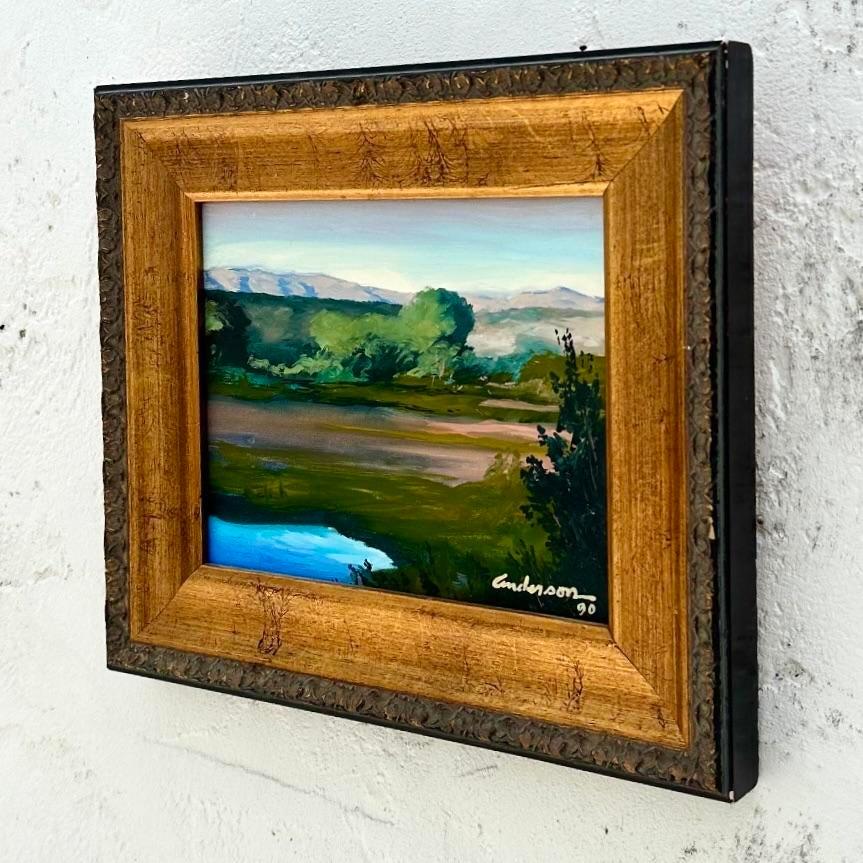 Pittura ad olio su tela con paesaggio originale Boho d'epoca In condizioni buone in vendita a West Palm Beach, FL