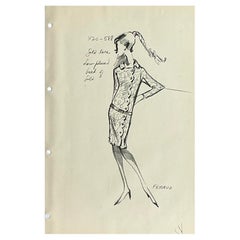 Vintage Boho Original Louis Feraud Fashion Sketch on Paper