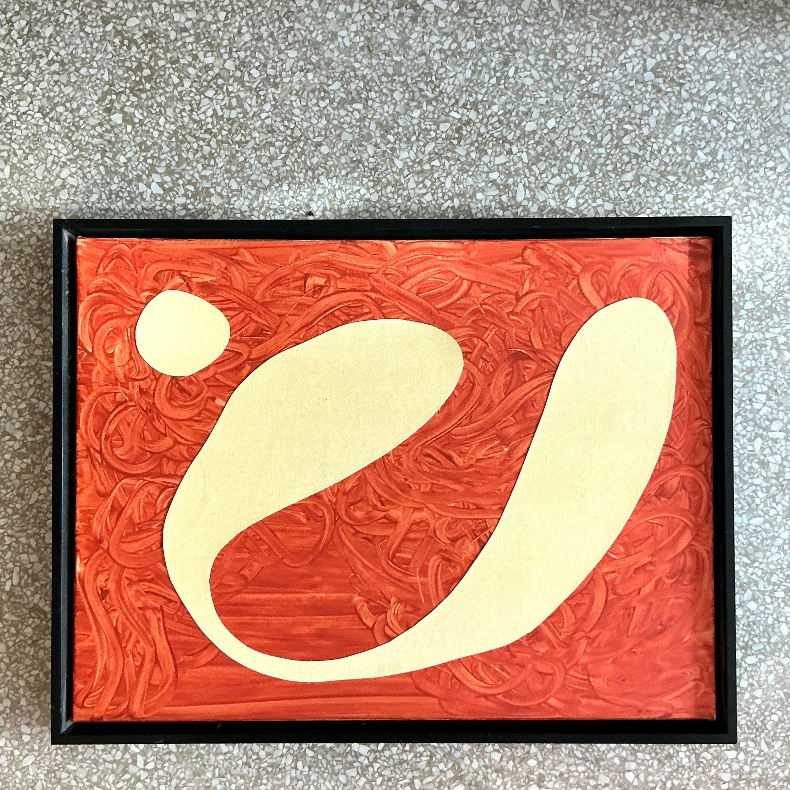Vintage Boho Pintura Abstracta Original en Técnica Mixta sobre Lienzo Siglo XXI y contemporáneo